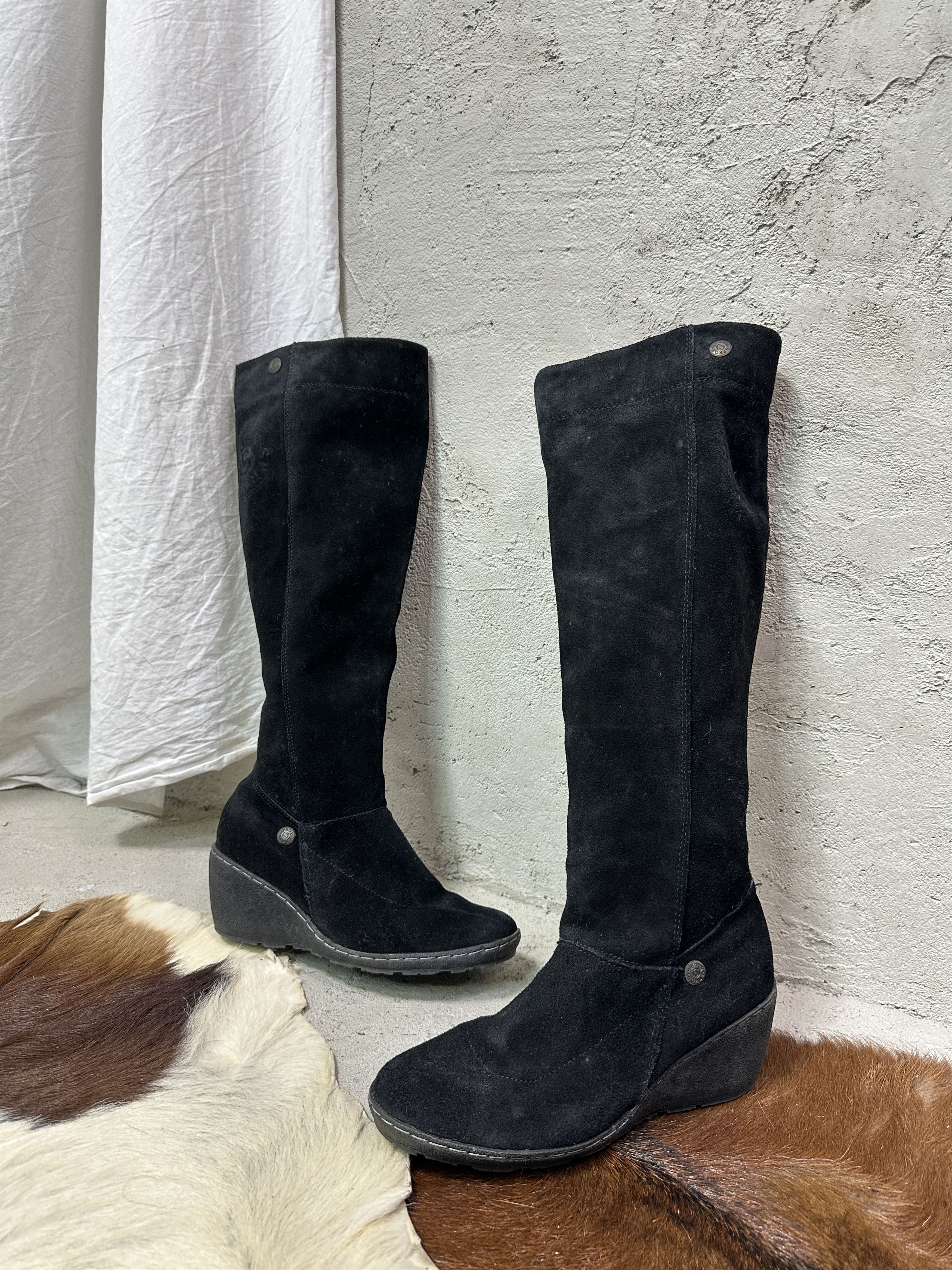 Vintage Vintage Leather Suede Knee High Wedge Platform Boots Y2K Size US 9 / IT 39 - 1 Thumbnail