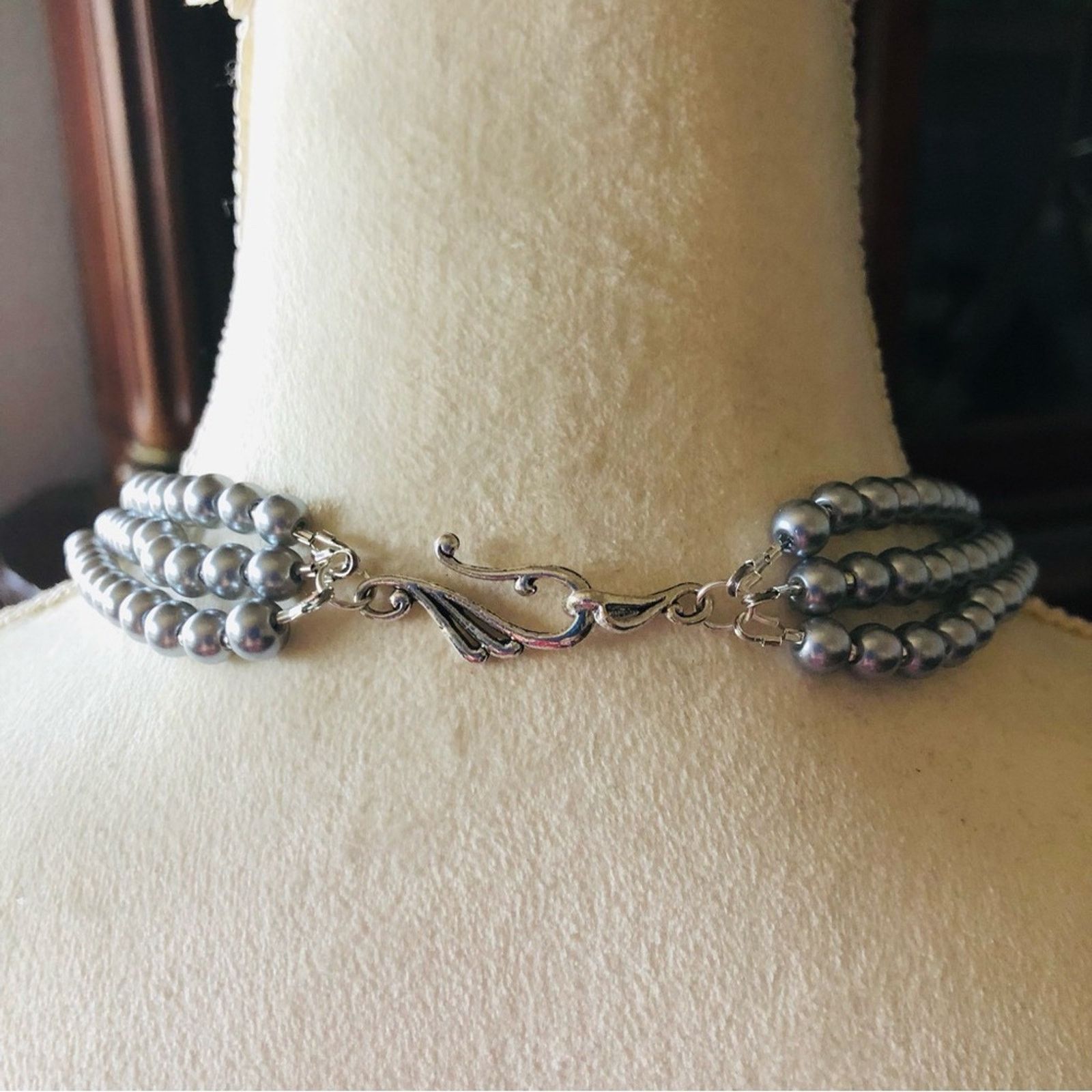 Handmade Handcrafted repurpose silver stone pendant Pearl necklace Size ONE SIZE - 7 Thumbnail