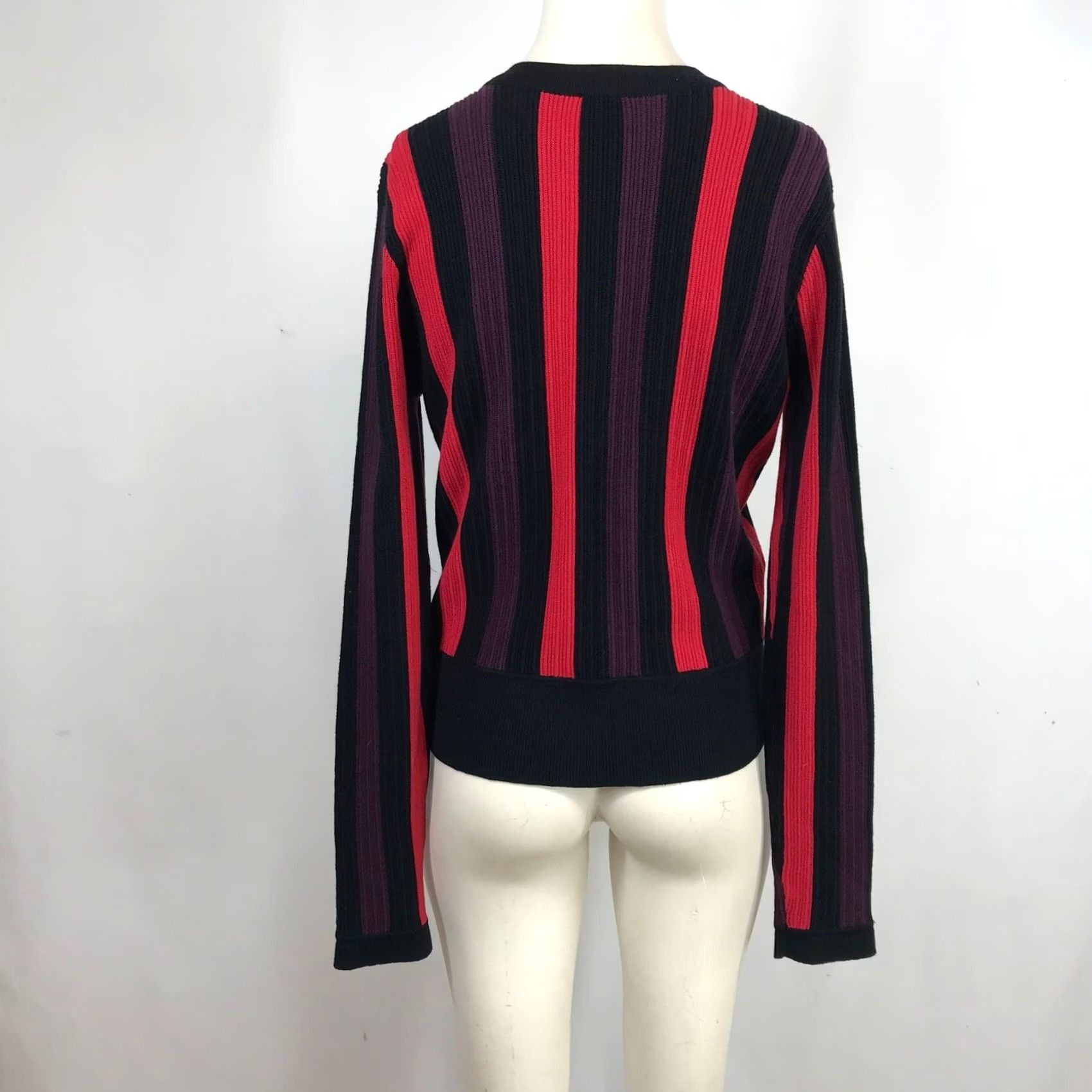 Vintage Cabi 3538 Cardigan Sweater V-Neck Ribbed Vertical Stripe Red Purple Black Wms M Size M / US 6-8 / IT 42-44 - 5 Thumbnail