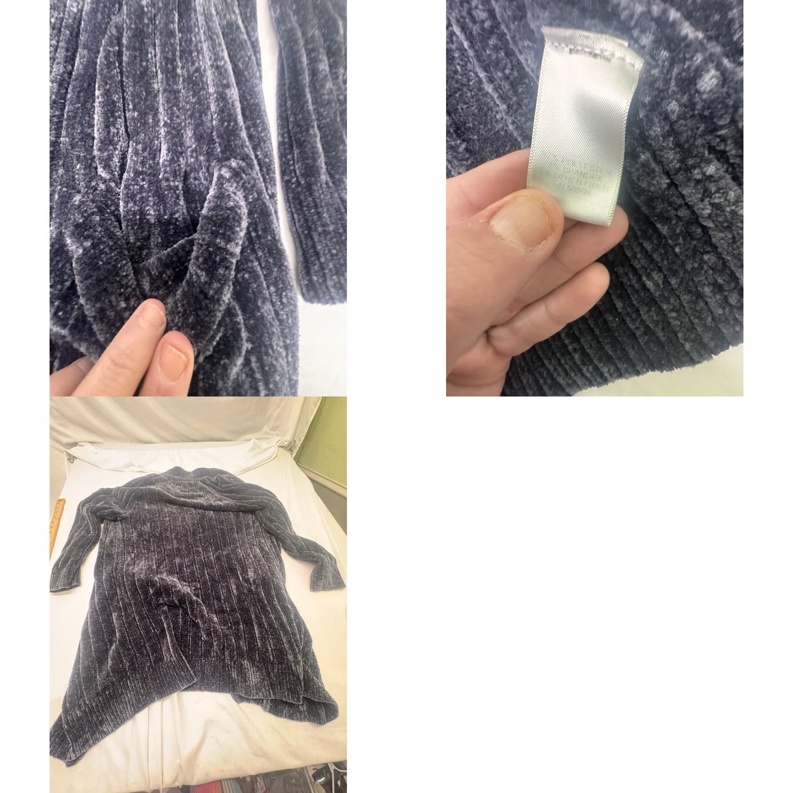 Vintage Gianni Bini Gray Velvet Cardigan Sweater Small Open Front Long Cable Knit Duster Size S / US 4 / IT 40 - 8 Thumbnail