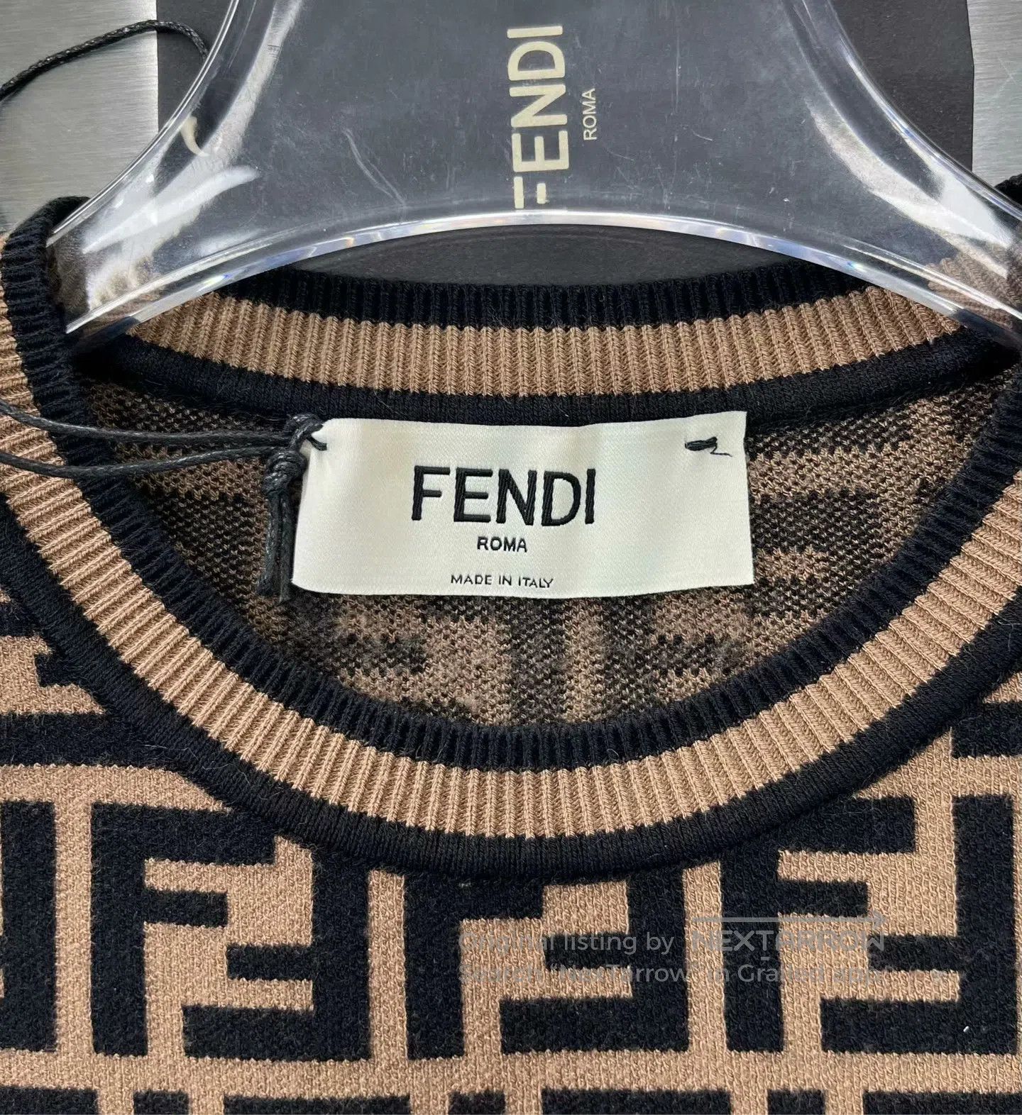 Fendi FENDI Brown Monogram All-over Printed Logo Knit Short Slee Size XS / US 0-2 / IT 36-38 - 3 Thumbnail