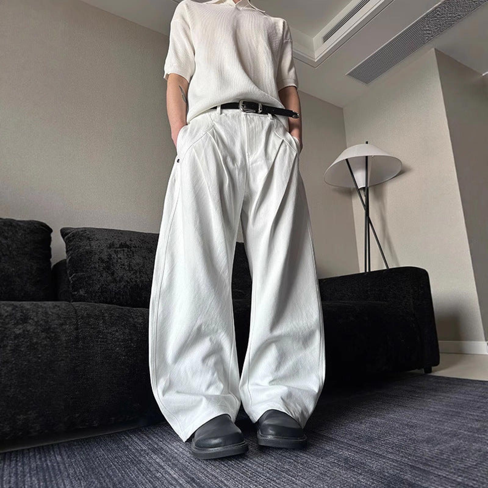 Vintage White Wide Leg Pants, Loose Fit Casual Trousers Size US 32 / EU 48 - 6 Thumbnail