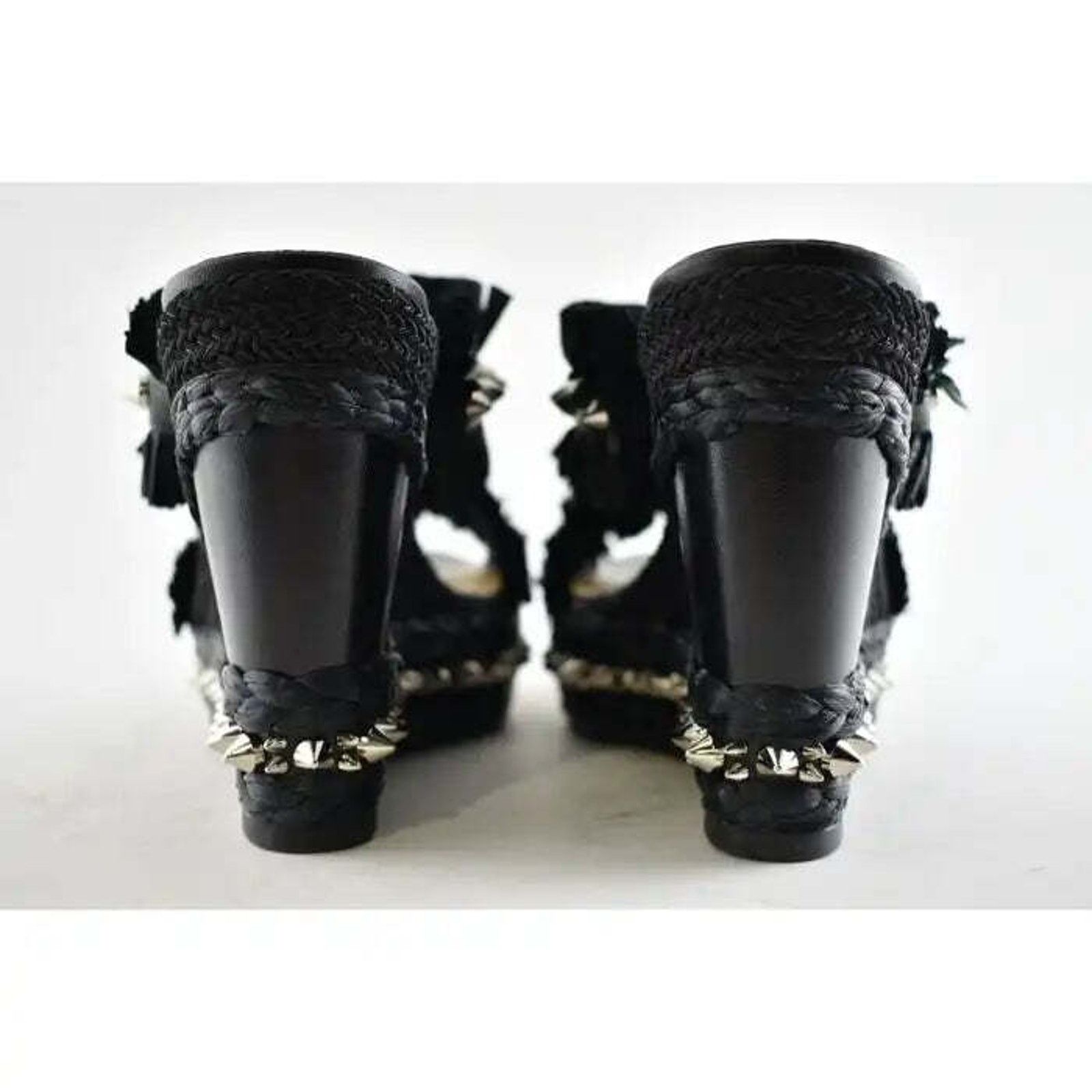 Christian Louboutin Voltinoudou 110 Black Raffia Wedge Slide Mule Sandal Heel 36 Size US 6 / IT 36 - 11 Thumbnail