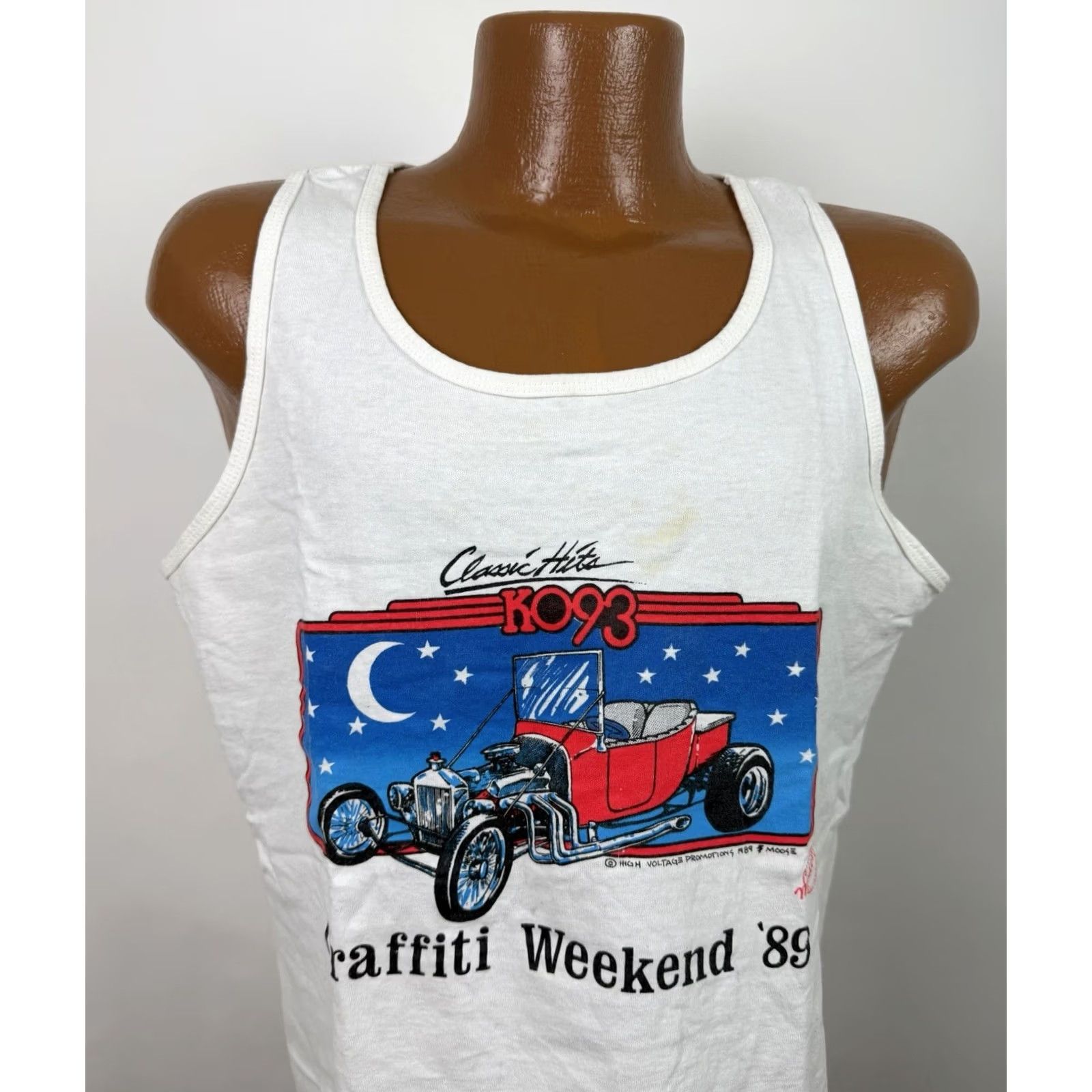 Fruit Of The Loom VINTAGE Hot Rod Cars Grafitti Tank Top Mens Large 80s Weekend Car Show White Size US L / EU 52-54 / 3 - 2 Thumbnail