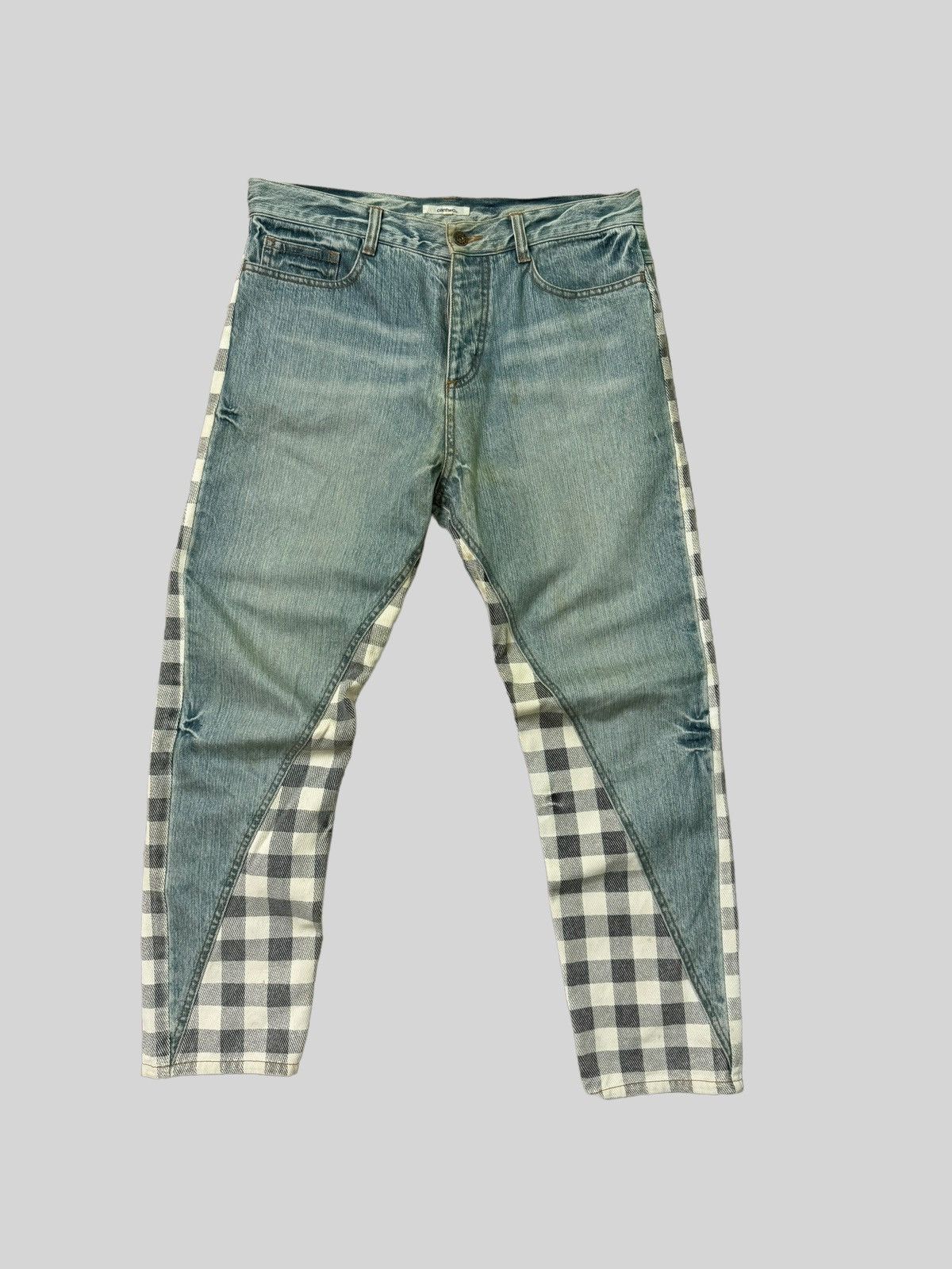 Japanese Brand VINTAGE CANTWO RECONSTRUCTED PLAIDS DENIM JEANS Size US 31 - 1 Thumbnail