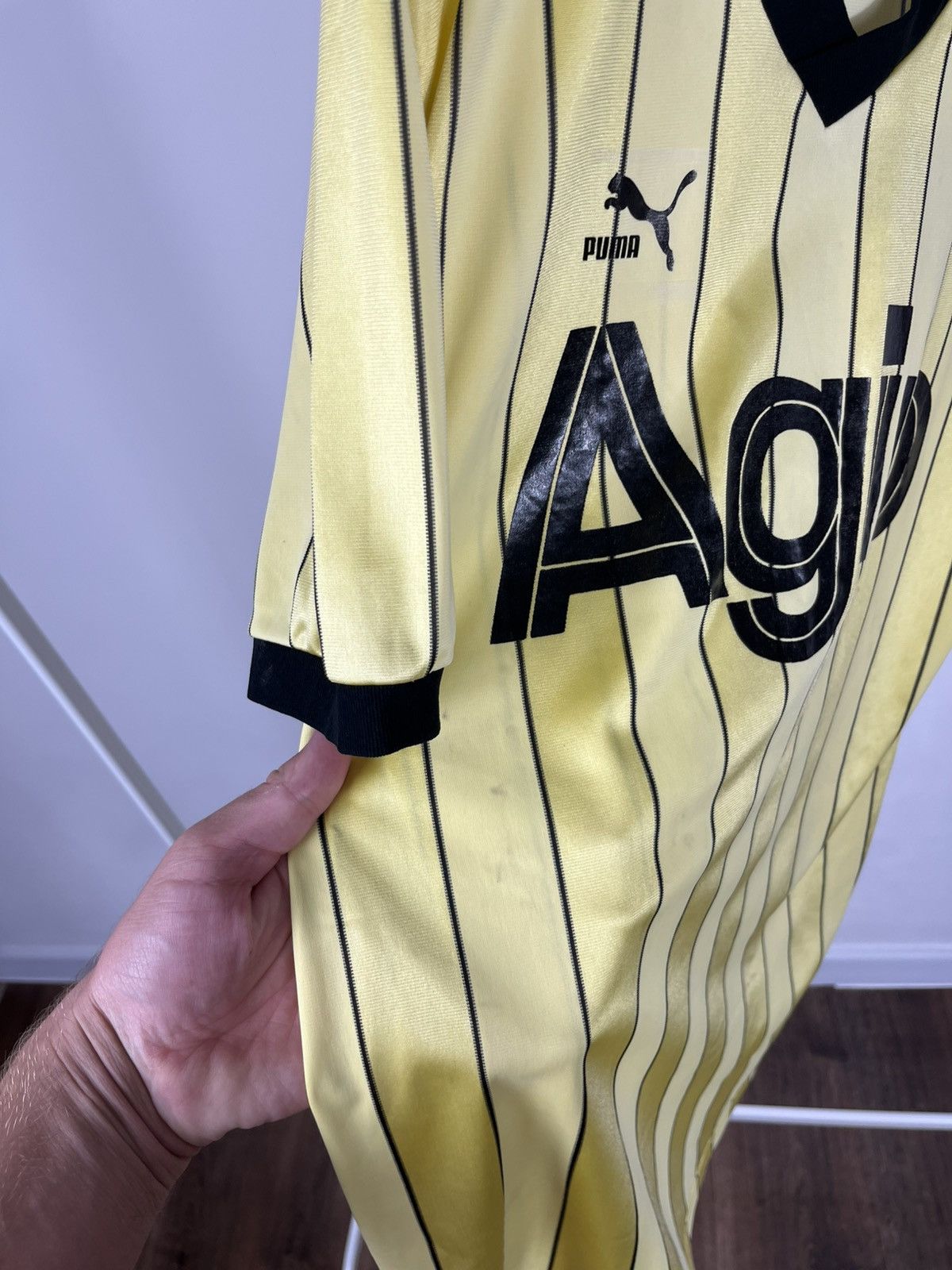 Puma Vintage Puma Agip Striped Jersey Number 3 Yellow Black Size US S / EU 44-46 / 1 - 8 Thumbnail