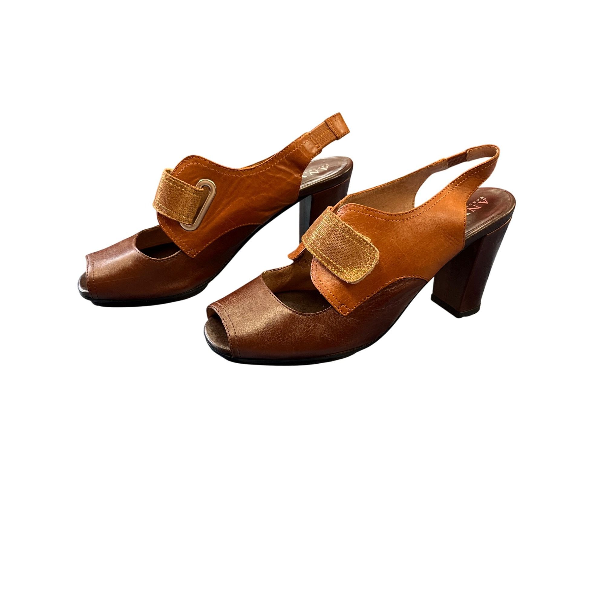 Other Anyi Lu Womens Brown Leather Slingback Heals Sz 38 SKU 8947 Size US 8 / IT 38 - 3 Thumbnail