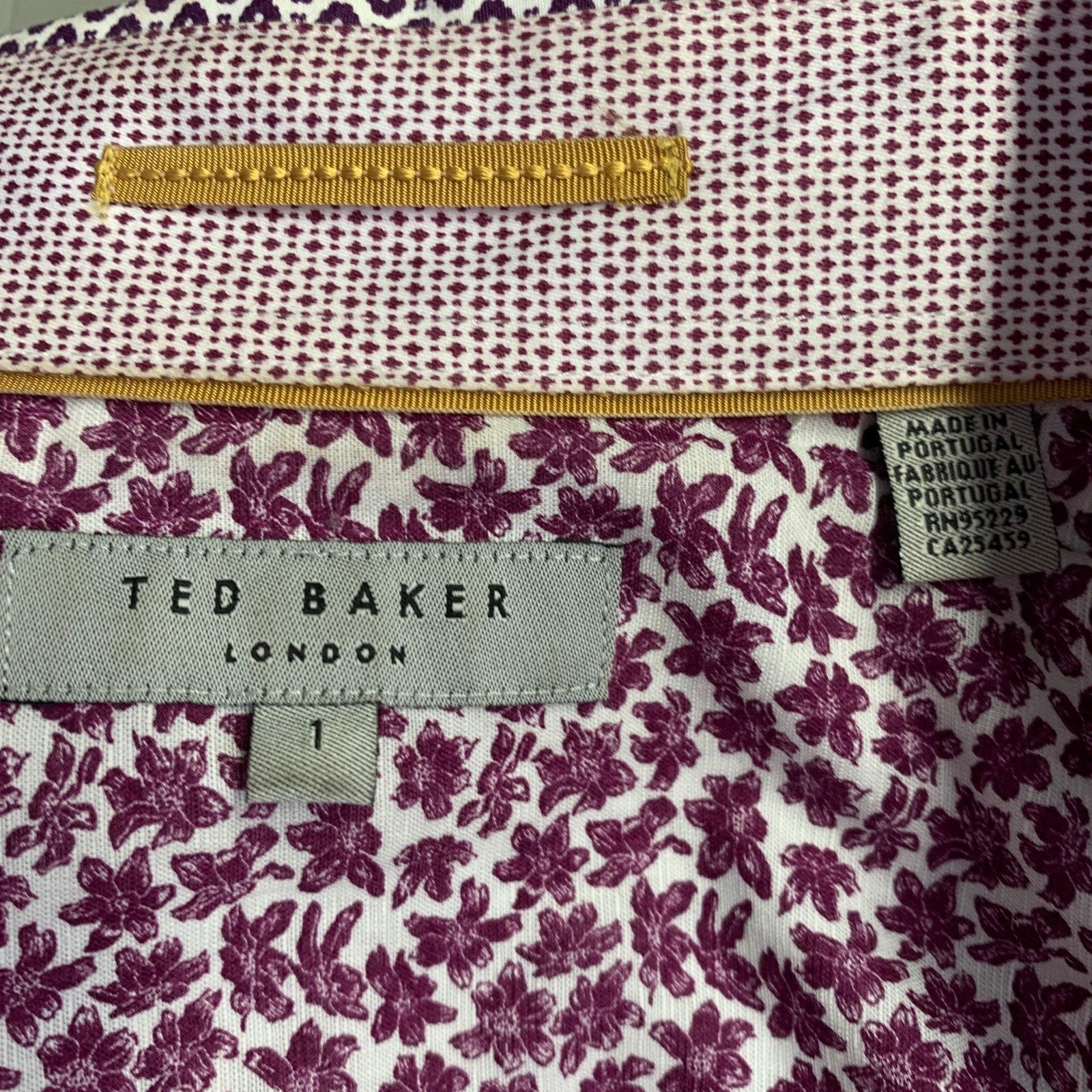 Ted Baker Nugate Burgundy White Abstract Floral Cotton Long Sleeve Size US XS / EU 42 / 0 - 6 Thumbnail