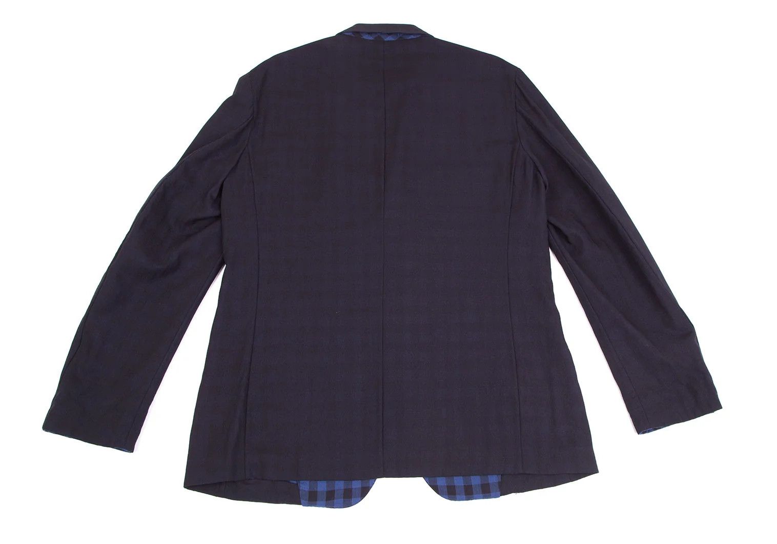 Issey Miyake Summer Wool Jacket in Navy with Check Pattern Size US XL / EU 56 / 4 - 14 Thumbnail
