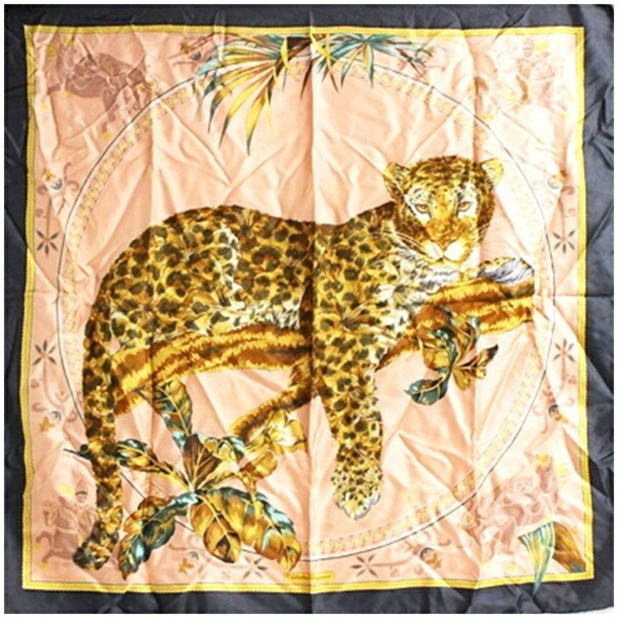 Salvatore Ferragamo Salvatore Ferragamo Women's Silk Scarf/Muffler in Pink and Gray with Animal Print Size ONE SIZE - 1 Thumbnail