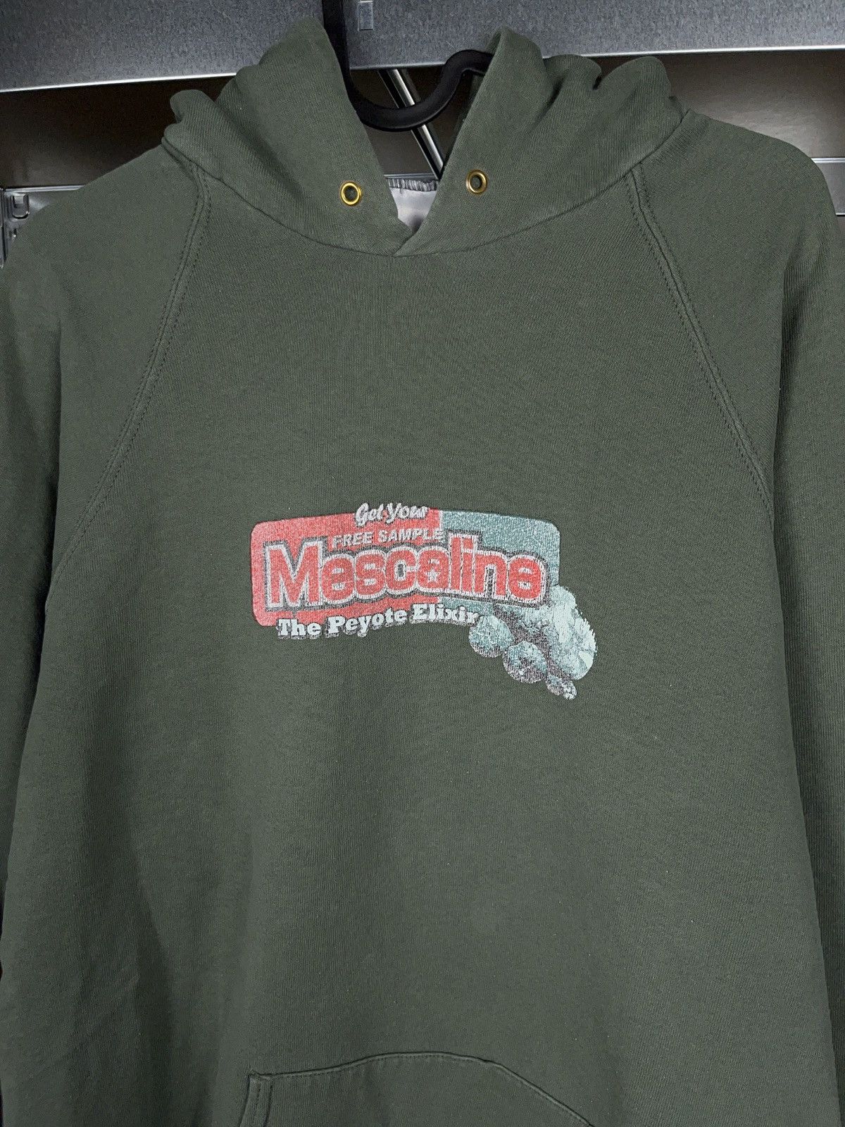 image of Skategang x Vintage 90's Vintage Mescaline Drugs Skate Olive Green Hoodie, Men's (Size XL)