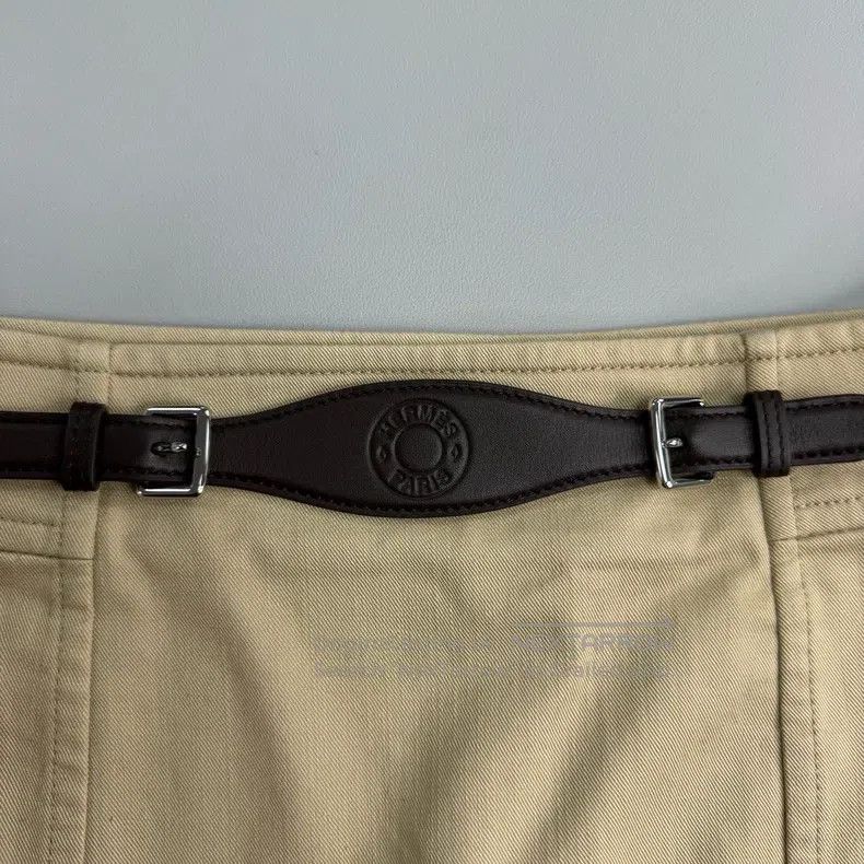 Hermes Hermes Khaki Color Leather Buckle Cargo Skirt Size 25" / US 0 / IT 36 - 7 Thumbnail