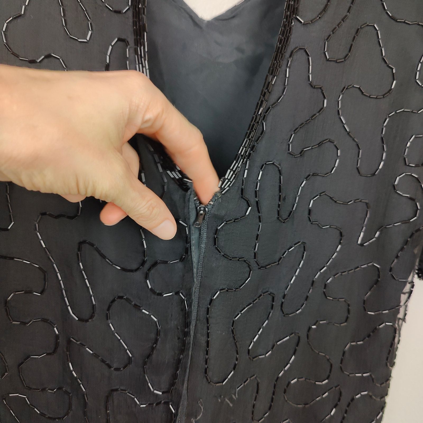 Other Vintage JMC Beaded Silk Dress Womens Medium Black Gold Size M / US 6-8 / IT 42-44 - 5 Thumbnail