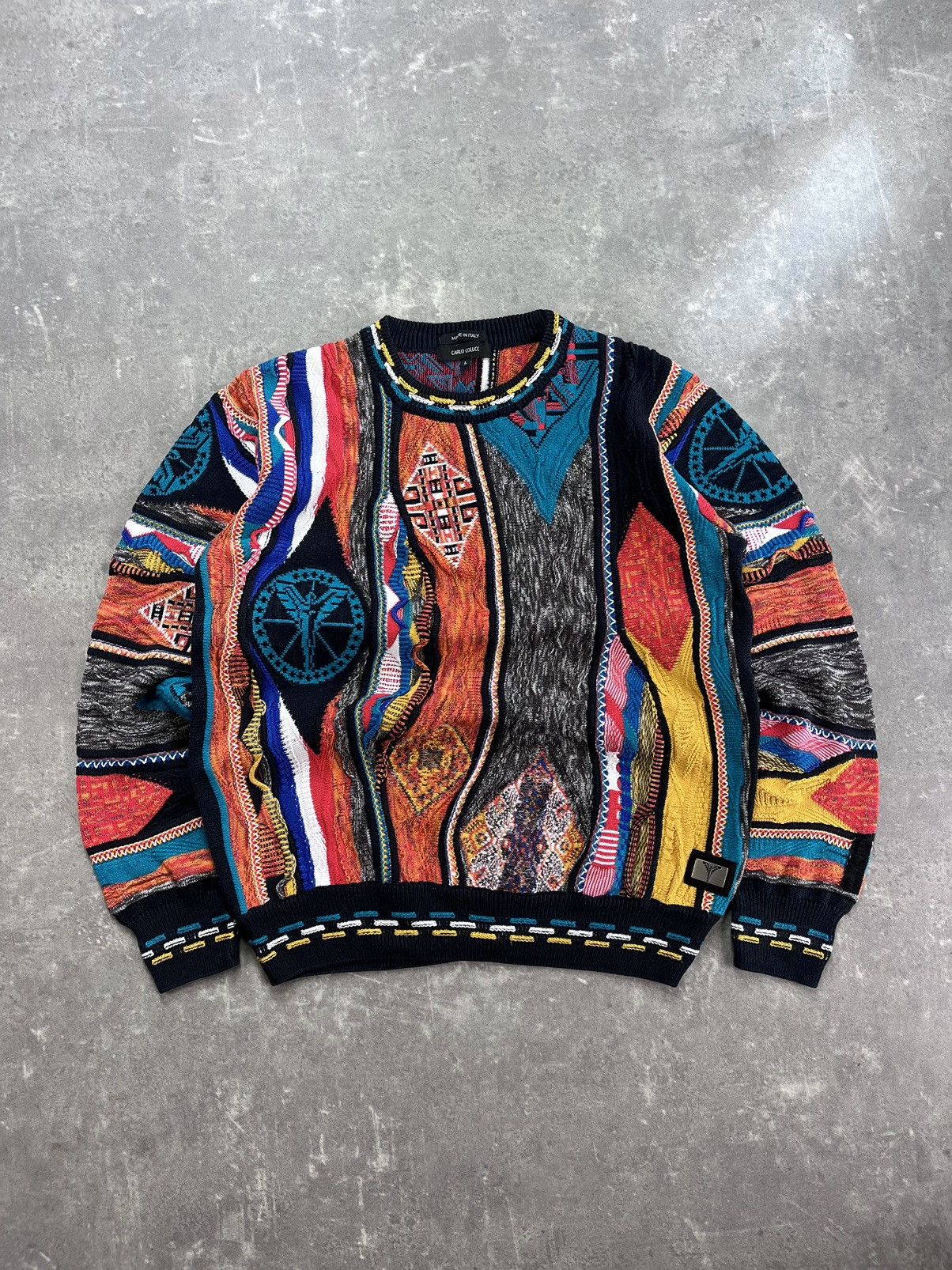 Carlo Colucci Carlo Colucci Jacquard Logo Coloured Cable Knit Sweater 3D L Size US L / EU 52-54 / 3 - 1 Thumbnail