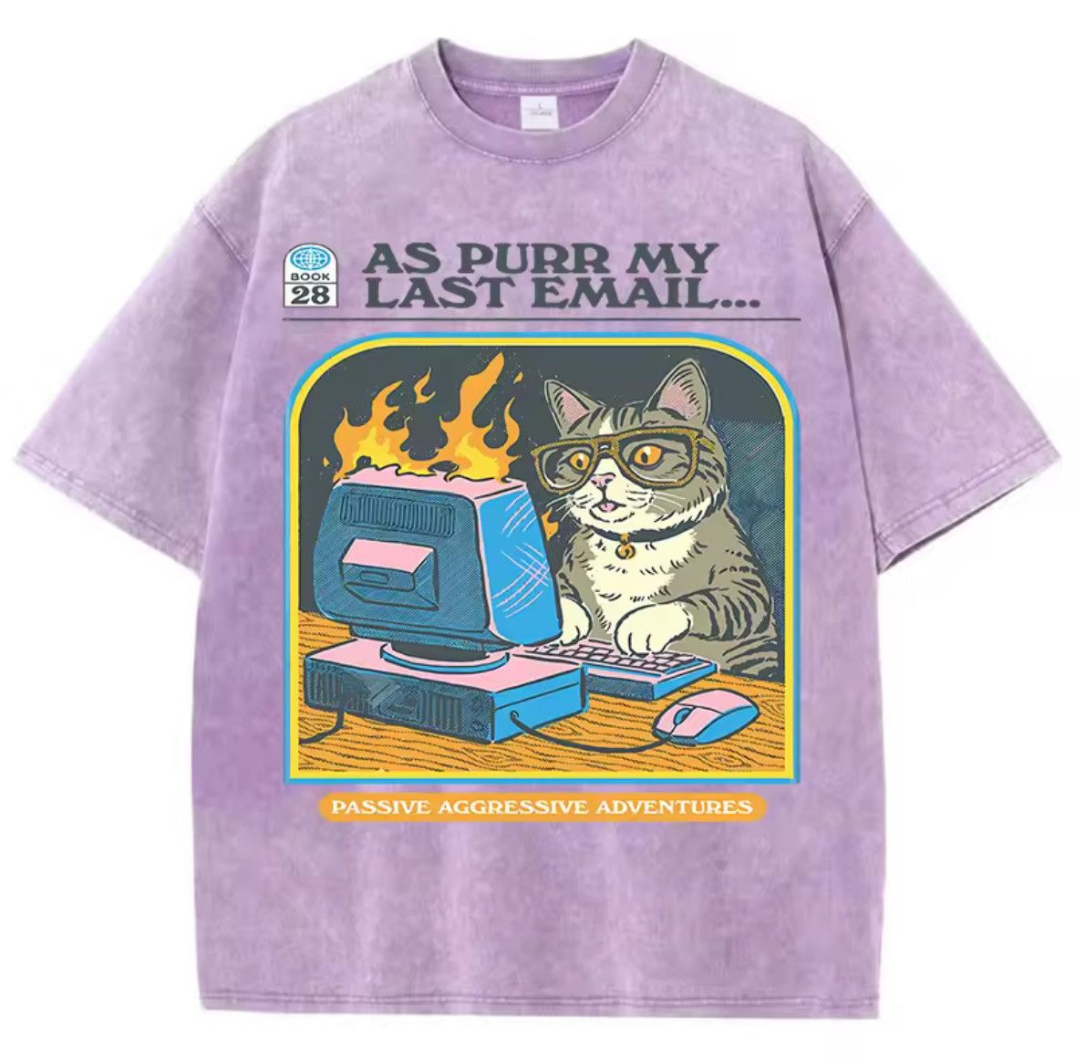 Other Workaholic Cat on Computer Funny Graphic Washed T-Shirt Size US M / EU 48-50 / 2 - 1 Thumbnail