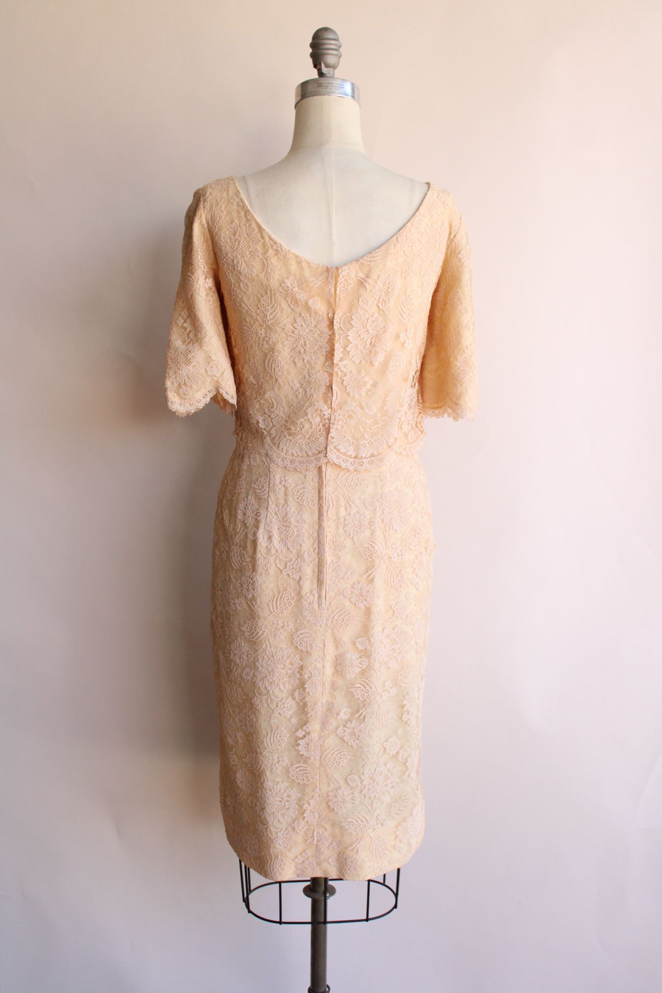 Vintage Vintage 1960s Dress, Pink Illusion Lace Fluttery Open Back Size M / US 6-8 / IT 42-44 - 10 Thumbnail