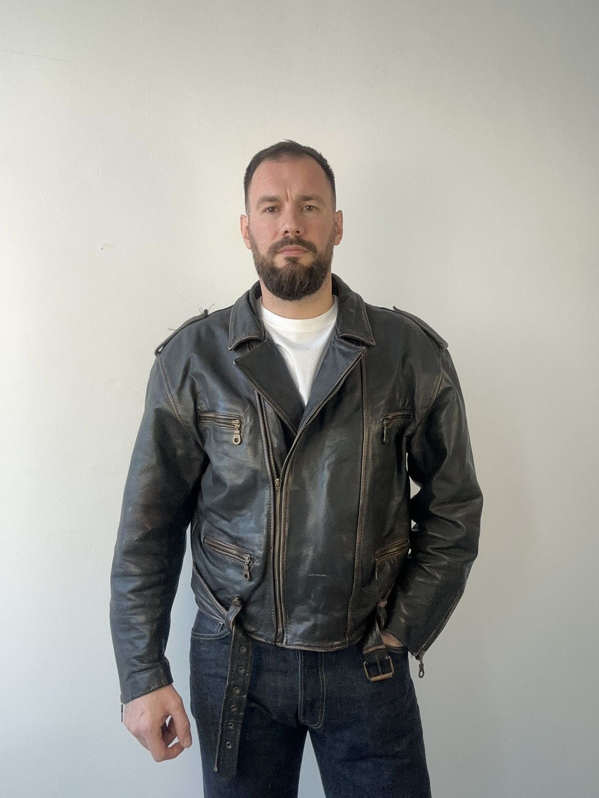 Leather RARE Newport World Cup 1994 Leather Biker Jacket Distressed Size US XL / EU 56 / 4 - 2 Thumbnail