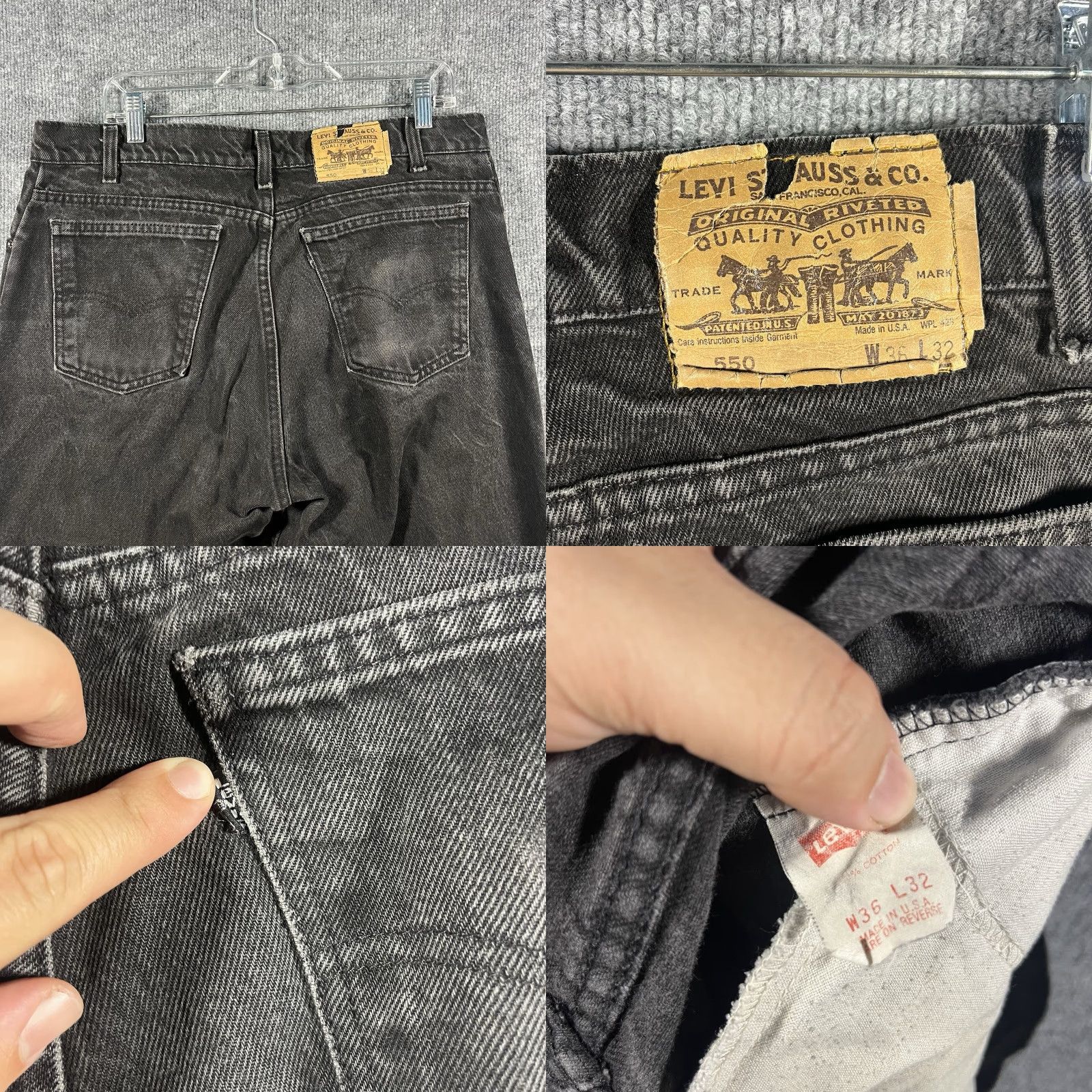 Levi's VINTAGE Levi's Jeans 550 Tapered 36x31 Regular Mens Black USA Denim Leather Logo Pocket Size US 36 / EU 52 - 8 Thumbnail