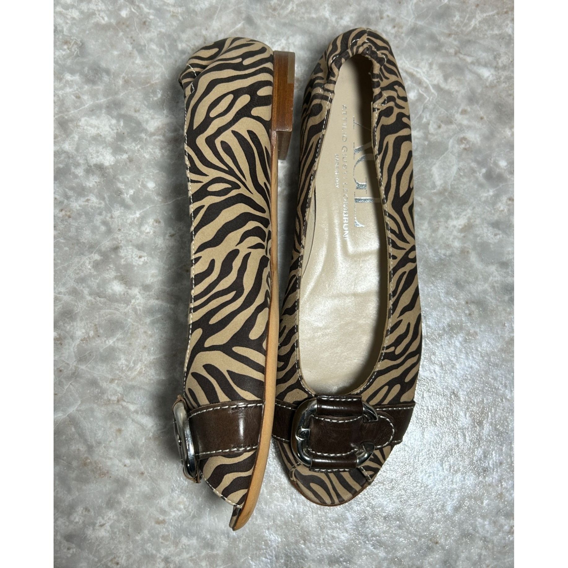 AGL AGL Attilio Guisti Leombruni Zebra Ballet Peeptoe Flats in B Size US 9.5 / IT 39.5 - 1 Thumbnail
