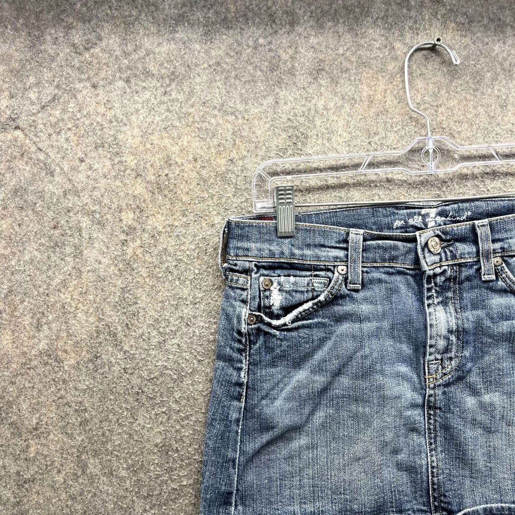 7 For All Mankind VINTAGE 7 For All Mankind Skirt Womens 26 Blue Denim Frayed Raw Hem Stretch Mini Size 26" / US 2 / IT 38 - 7 Thumbnail