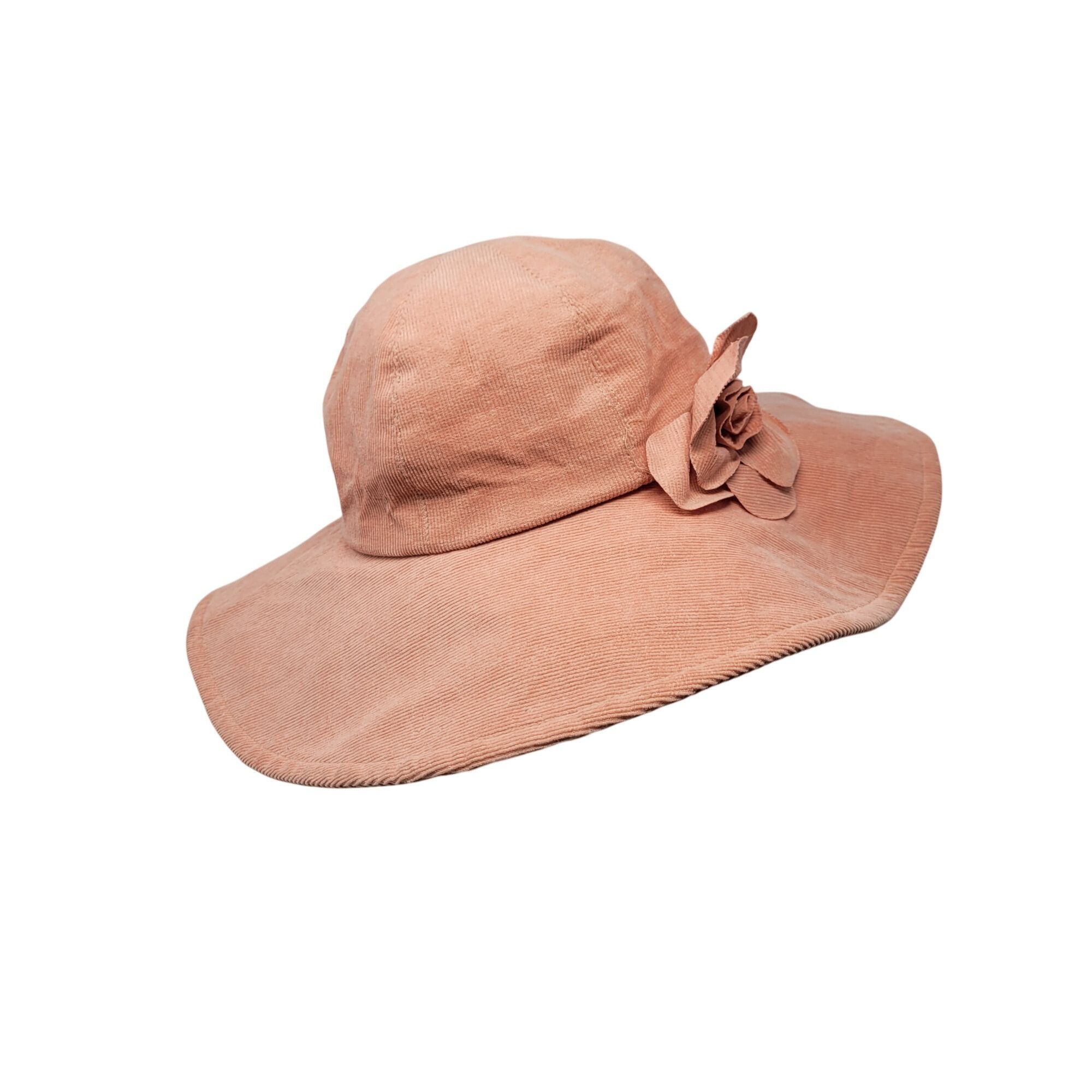 Vintage Vtg Betmar Peach Corduroy Wide Brim Sun Hat Flower Accent Co Size ONE SIZE - 2 Thumbnail