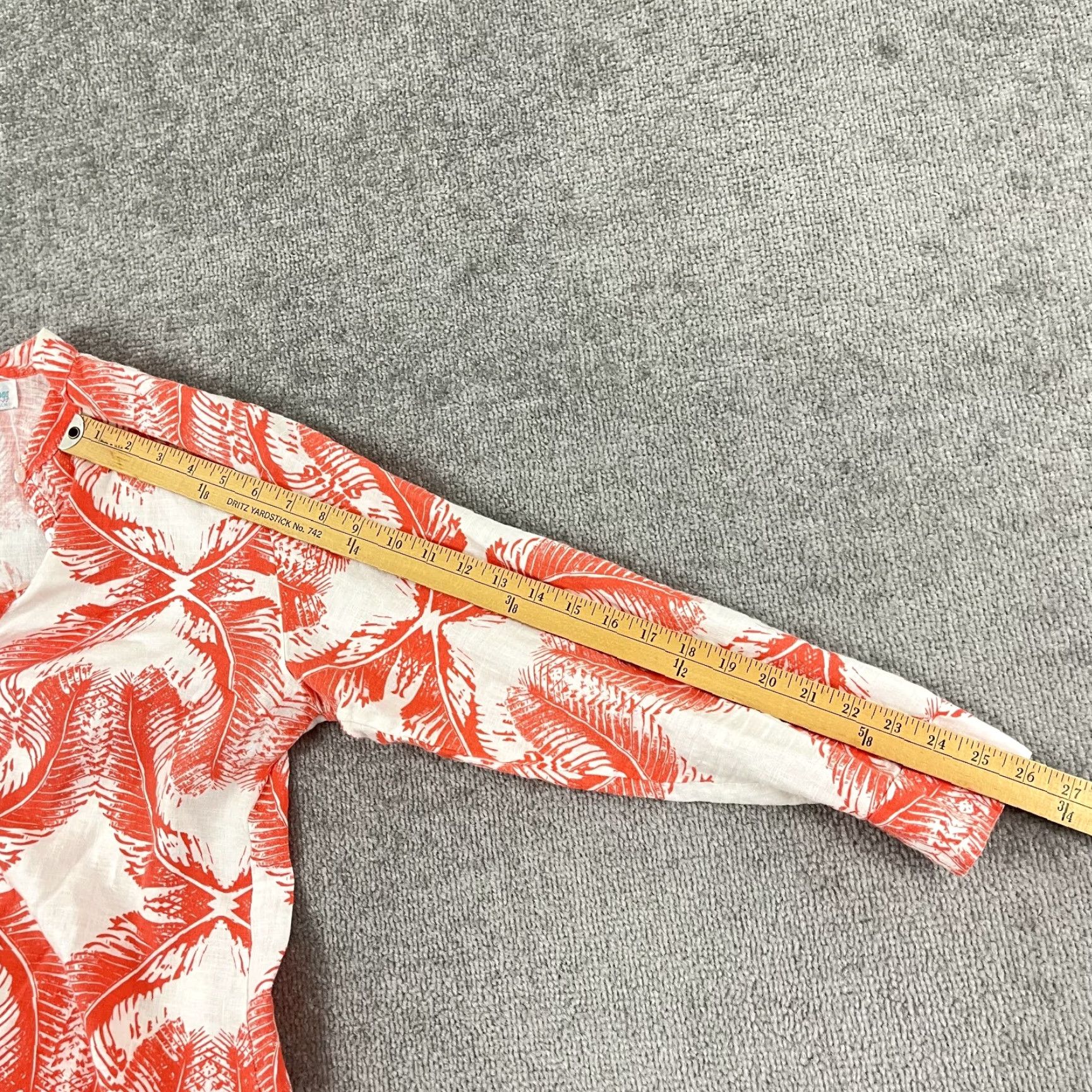 Vintage CHARLOTTE KELLOGG Shirt Womens Medium Linen White Orangish Red Floral Tunic Top Size M / US 6-8 / IT 42-44 - 6 Thumbnail