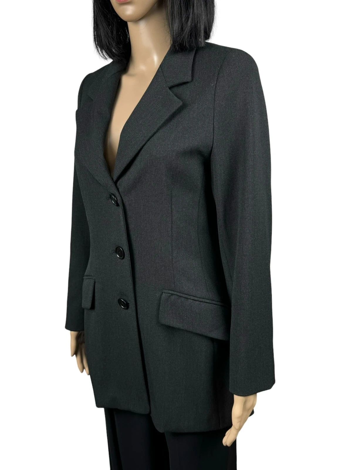Sportmax Dark Grey Wool Polyamide Long Blazer UK10 US6