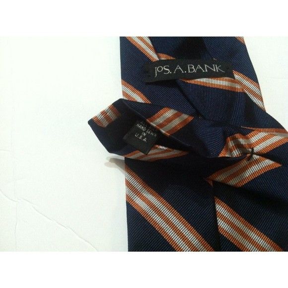 Jos. A. Bank JOS.A.BANK MENS NAVY 100%SILK STRIPED TIE WIDTH:3 7/8" Size ONE SIZE - 4 Thumbnail