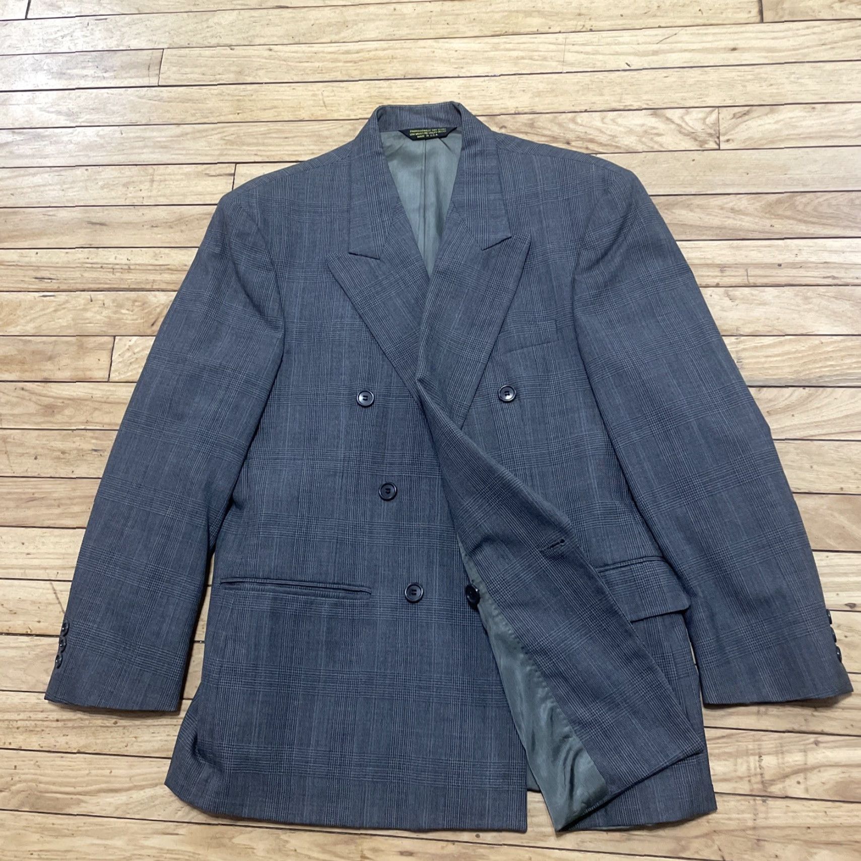 Doublet VINTAGE Dellapenna 39S Gray Plaid Double-Breasted Suit Jacket Men 90s Made USA Size 40R - 5 Thumbnail