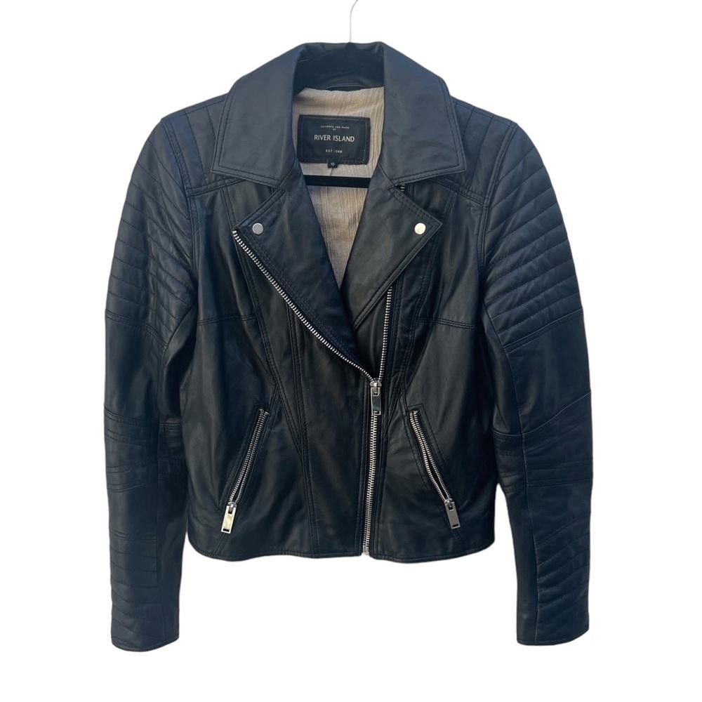 River Island River Island 100% Leather Moto/Biker Jacket Black Size S Size L / US 10 / IT 46 - 2 Thumbnail