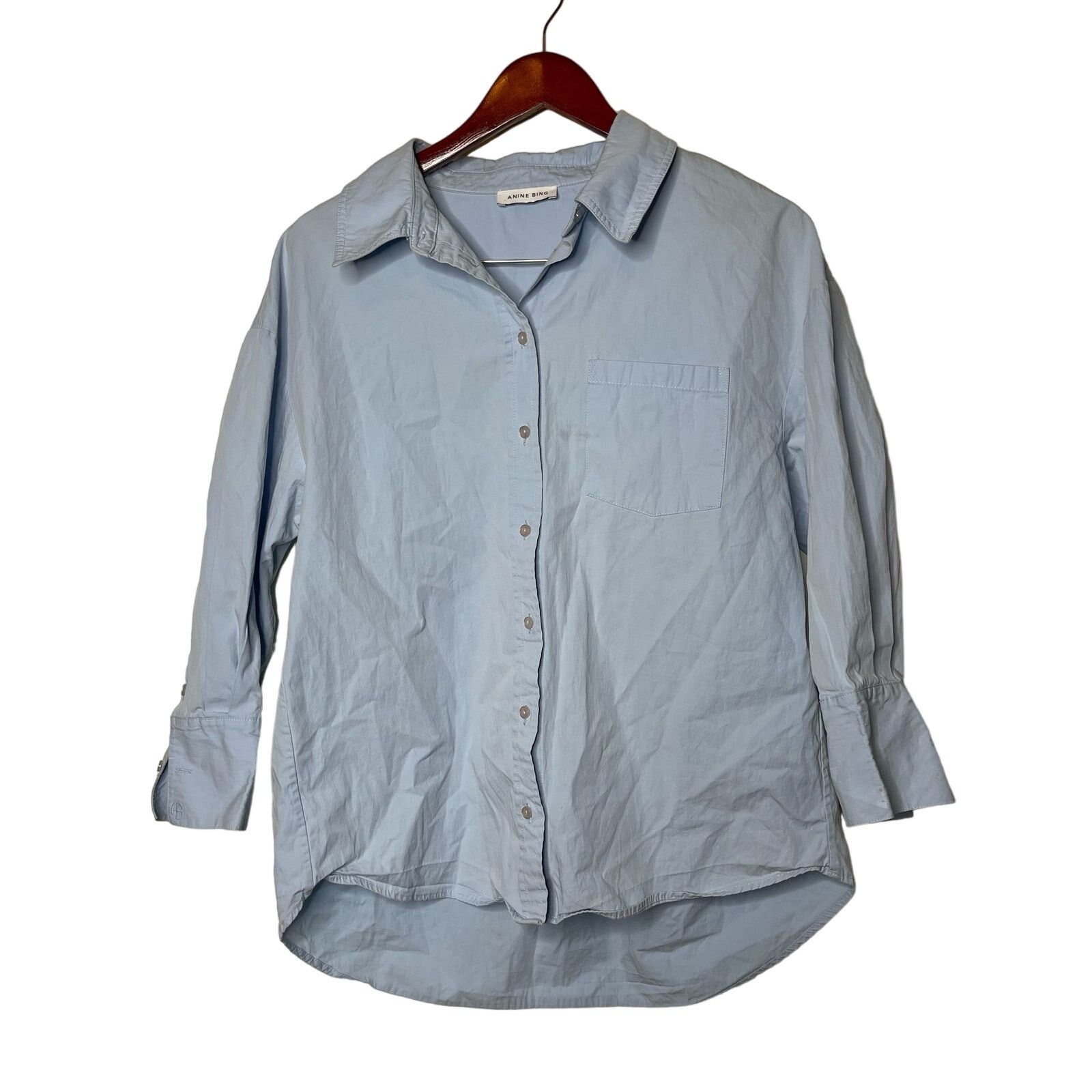 Anine Bing Anine Bing Long Sleeve Collared Mika Shirt Blue Womens S Size S / US 4 / IT 40 - 3 Thumbnail