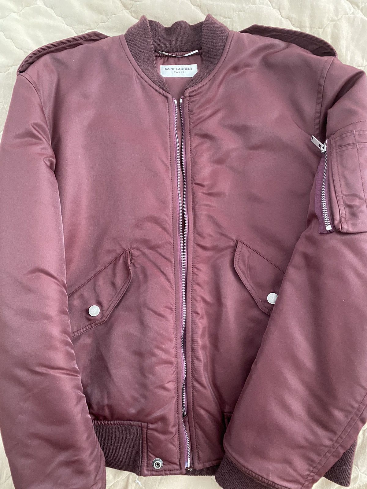 image of Saint Laurent Paris Bomber Jacket in Maroon, Men's (Size Small)