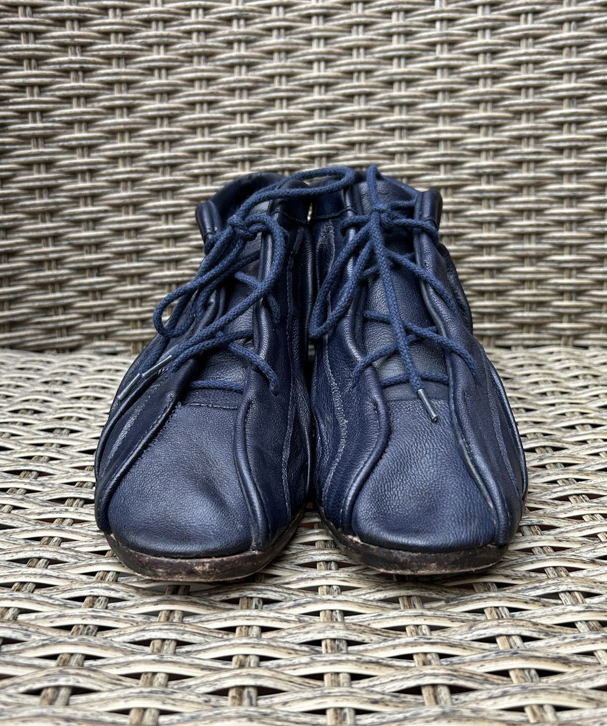 Other Atelier Inscrire Hand Made Navy Wrinkled Leather Ankle Boots Size US 9 / IT 39 - 6 Thumbnail