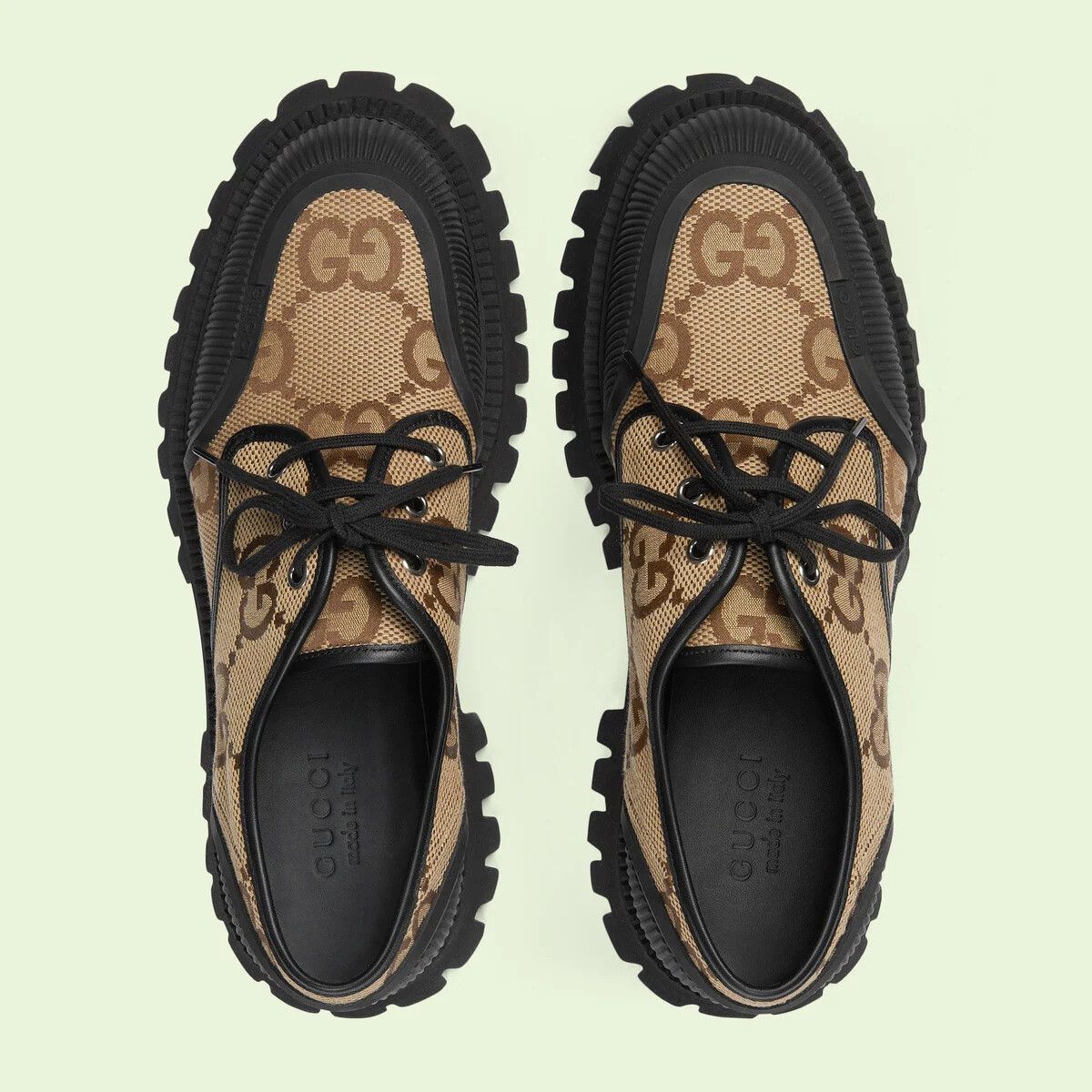 Gucci o1w1db11224 Maxi GG Lace-Up Shoes in Black/Beige Size US 12.5 / EU 45-46 - 3 Thumbnail