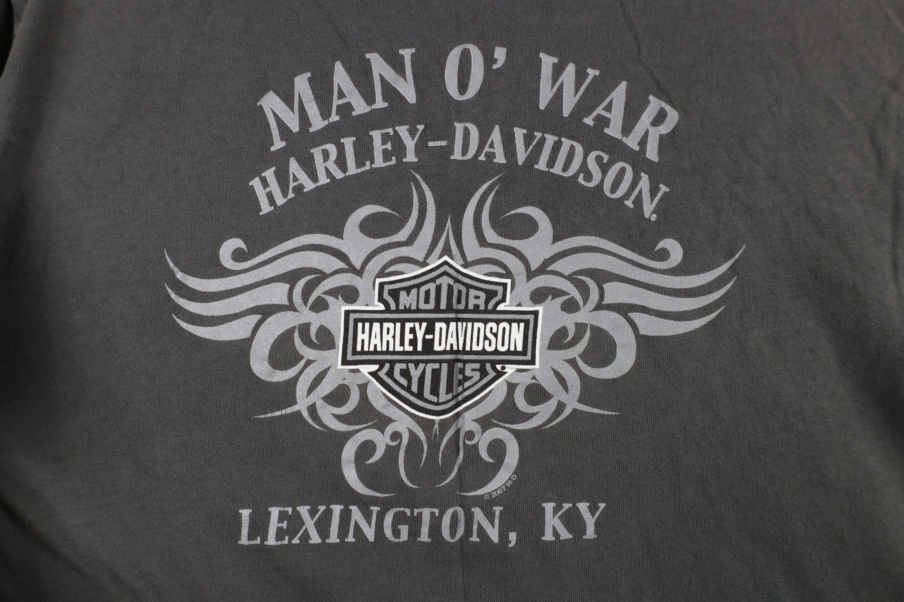 Harley Davidson × Vintage Vintage Y2K Harley Davidson Spell Tribal T-Shirt Gray Cotton Size L / US 10 / IT 46 - 9 Thumbnail
