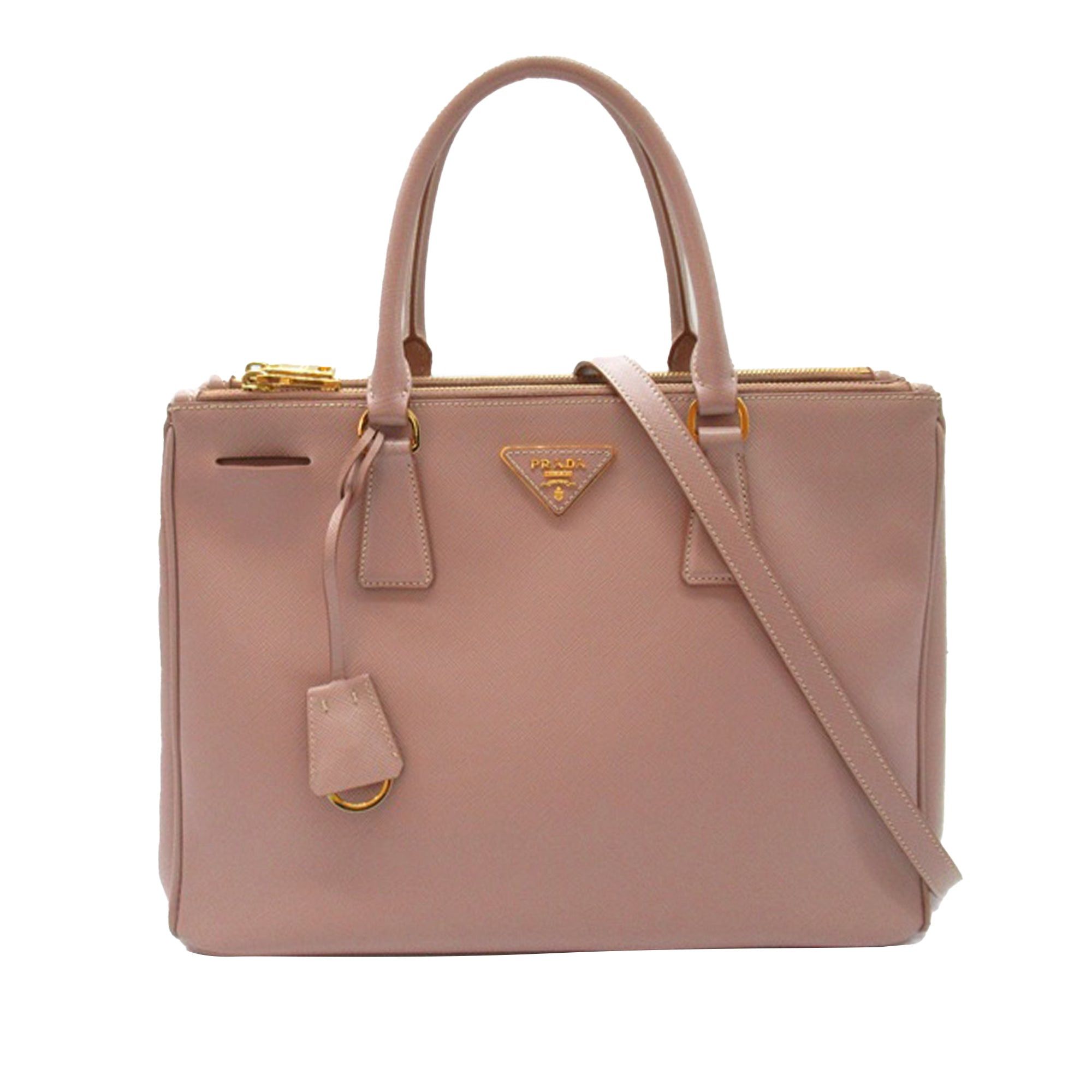 image of Prada Saffiano Lux Galleria Double Zip Satchel in Pink, Women's
