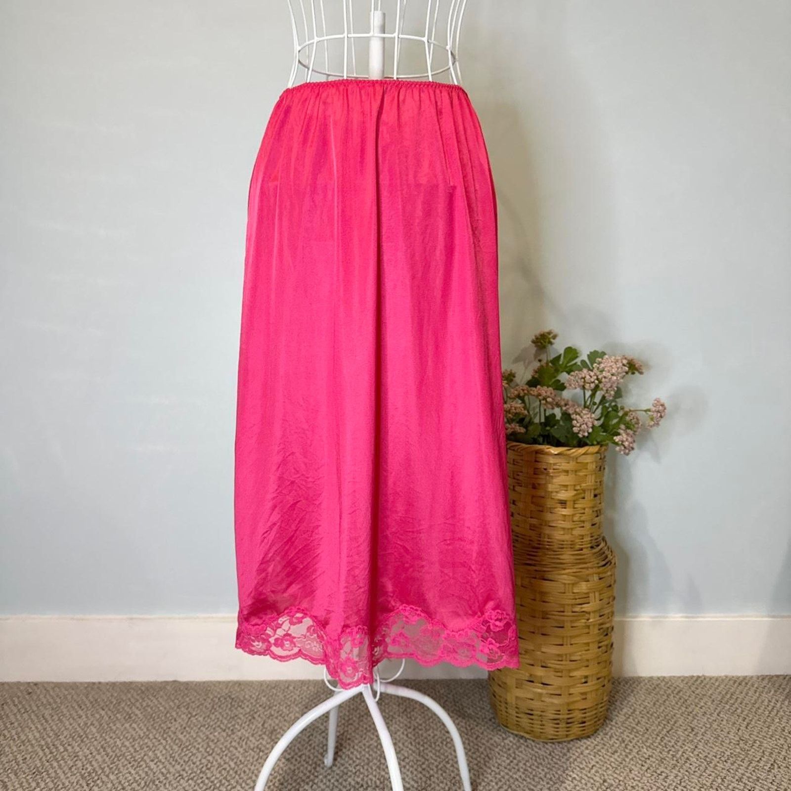 Other Stunning vintage hot pink slip skirt Size 23" - 2 Thumbnail