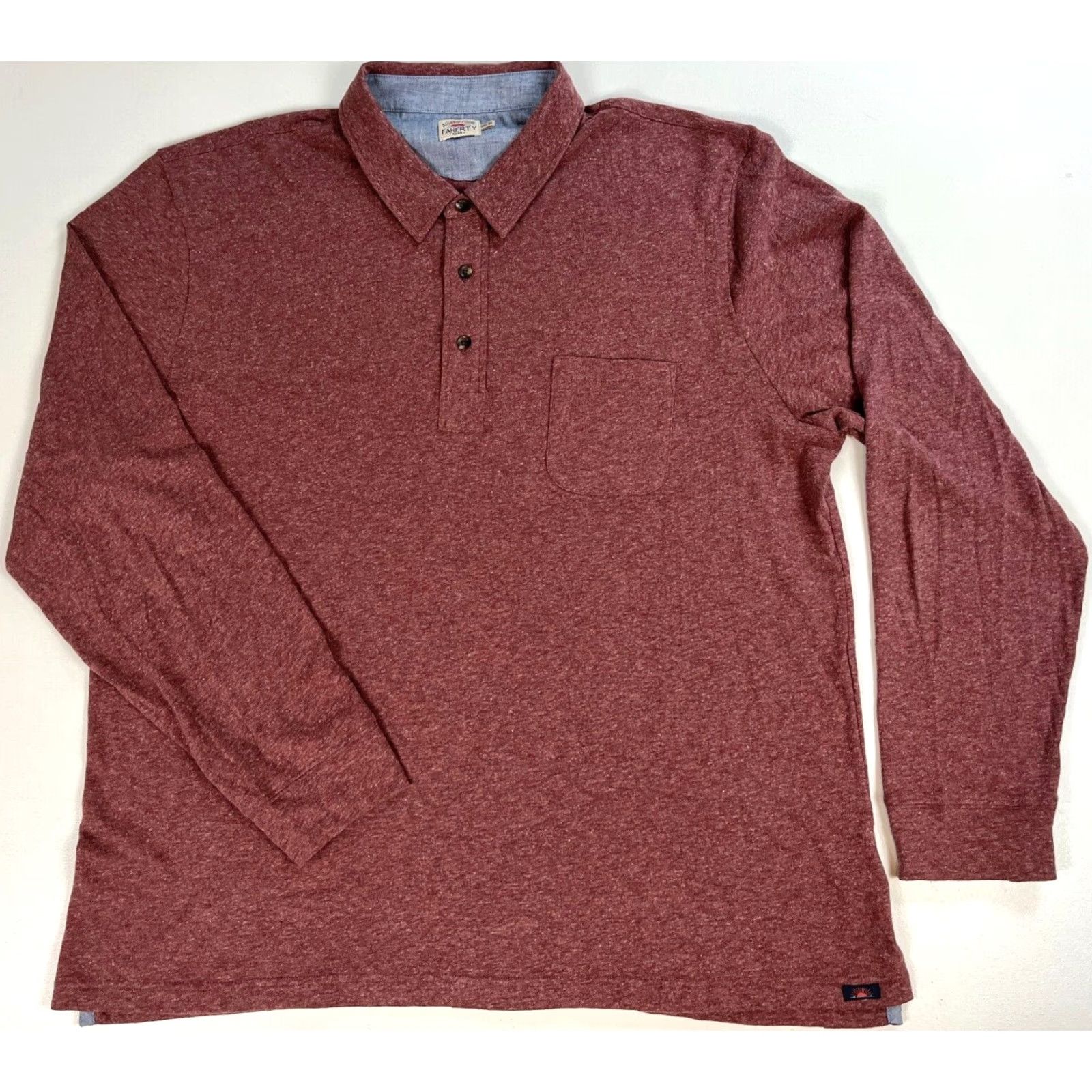 Faherty VINTAGE Faherty Movement Long Sleeve Polo Shirt Mens 2XL Merlot Organic Cotton Blend Polo Classic Pockets 80% Organic Cotton, 20% Polyester Size US XXL / EU 58 / 5 - 2 Thumbnail