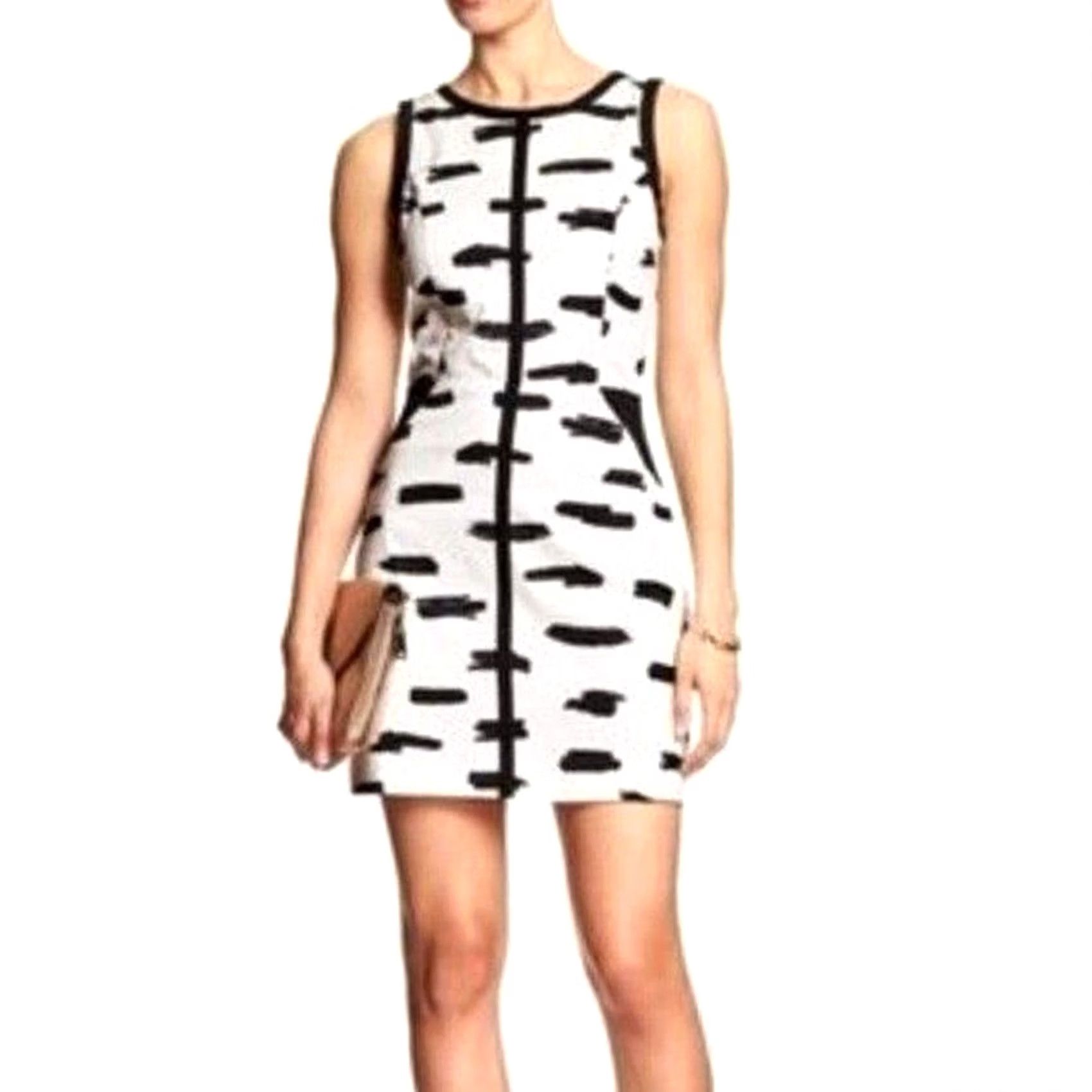 Banana Republic Banana Republic Dress Women NWT Black White Cut Out Back Pencil Sleeveless Zip 14 Small Short Open Round Neck Cotton Spandex Dress Women Size XL / US 12-14 / IT 48-50 - 2 Thumbnail