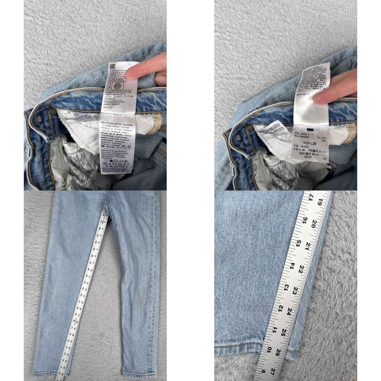 Levi's Levi's 501 Skinny Jeans Womens 24x28 Blue Premium Big E Light Wash High Rise Size 42" / US 20 - 8 Thumbnail