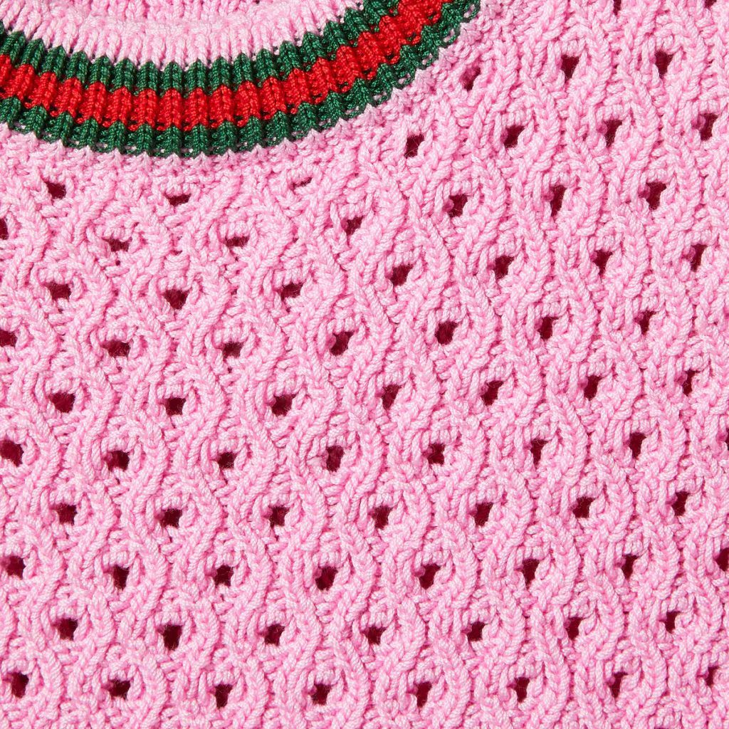 Gucci o1la5ras0526 Crochet-Effect Cotton Dress With Web in Pink Size S / US 4 / IT 40 - 7 Thumbnail