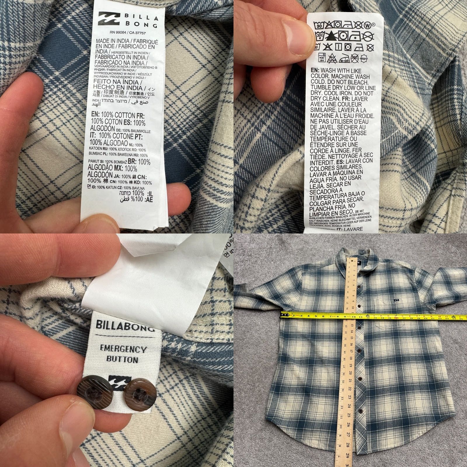 Billabong Billabong Shirt Mens Small Blue Cream Plaid Flannel Cotton Casual Button Down Size US S / EU 44-46 / 1 - 8 Thumbnail