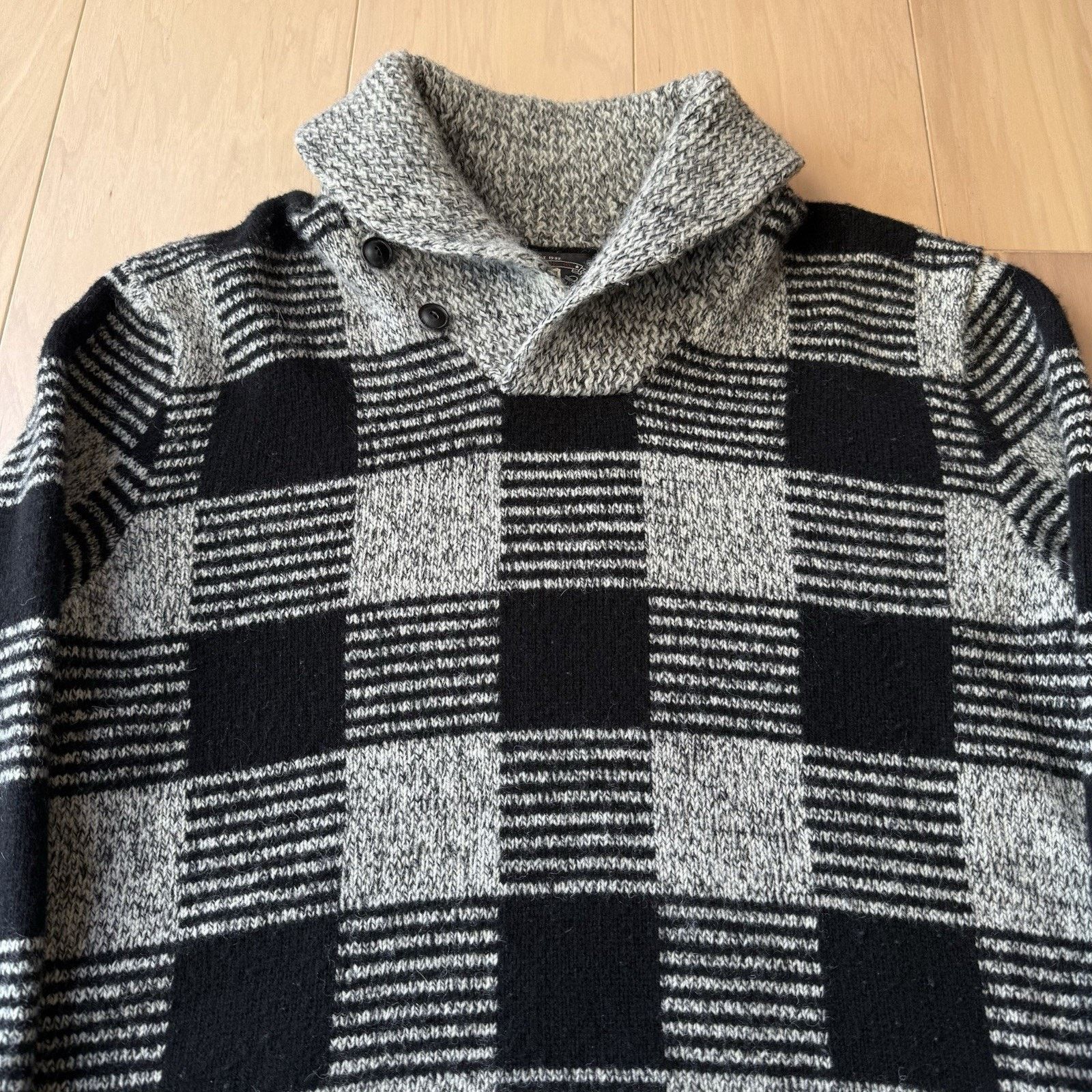 RRL Ralph Lauren RRL Wool Sweater Large Gray Black Check Knit Shawl Collar Size US L / EU 52-54 / 3 - 3 Thumbnail