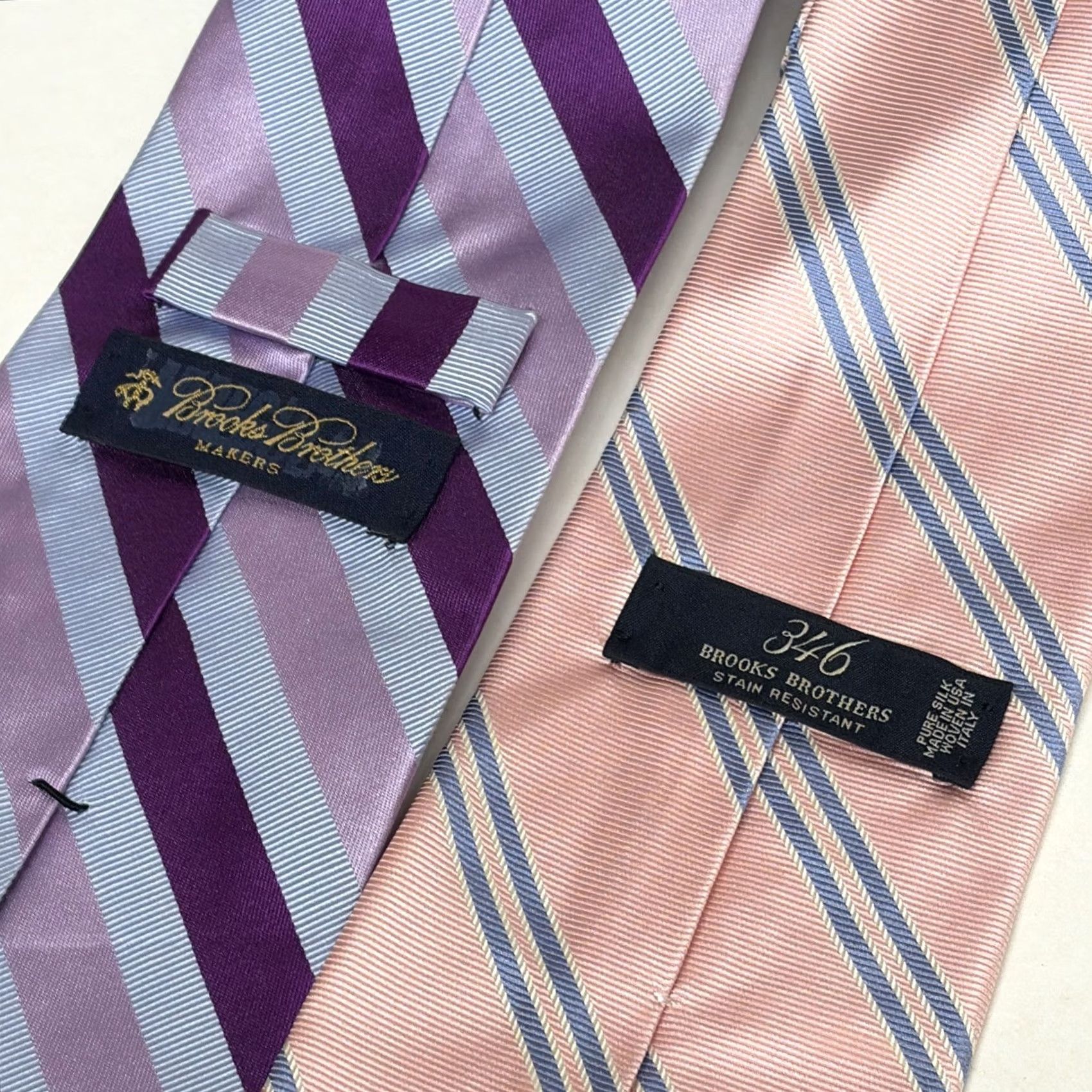 Brooks Brothers Tie Lot 2 Handmade Silk Pink Purple Stripes Preppy Mens in Silver, Men's — image 4 of 6