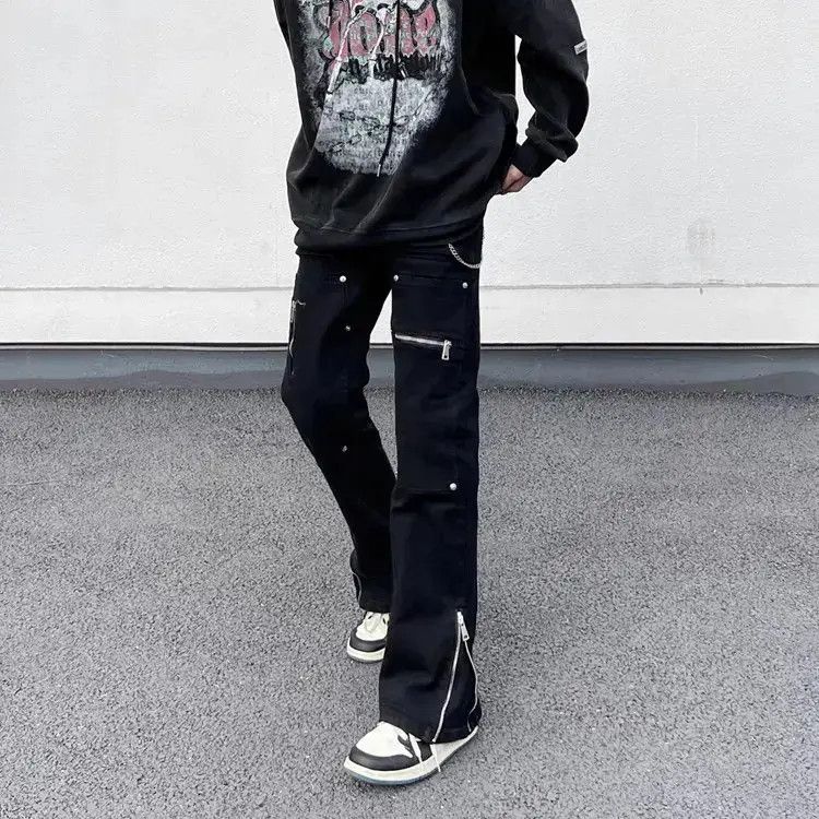 Japanese Brand Loose straight zippered slit jeans Size US 32 / EU 48 - 3 Thumbnail