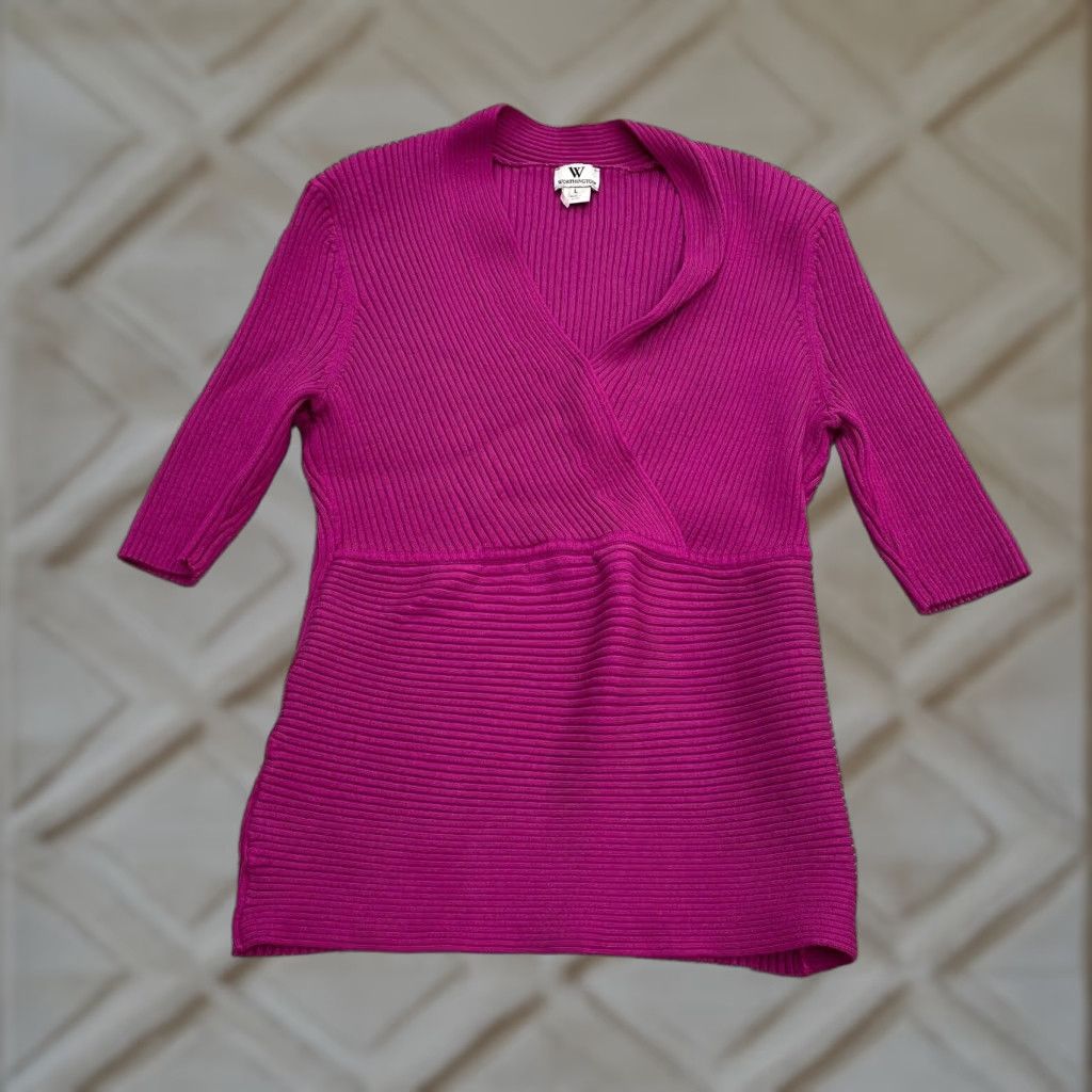 Worthington Worthington Womens Sweater Shirt Knit Wrap V-Neck Purple Large Knit Top Regular Sleeve L Womens Size L / US 10 / IT 46 - 1 Thumbnail