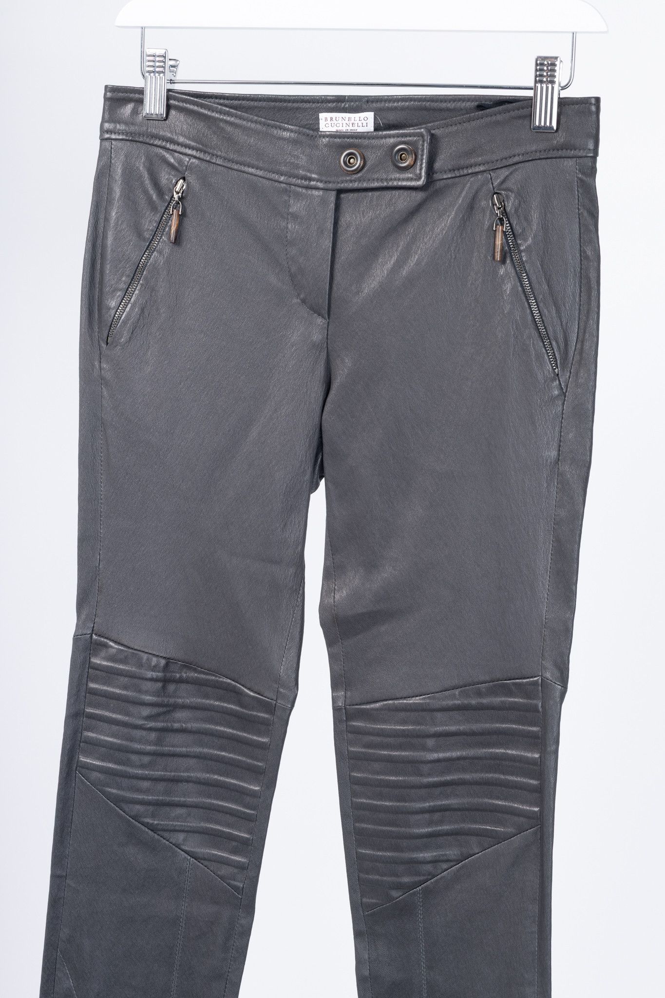 Brunello Cucinelli Brunello Cucinelli Grey Leather Quilted Moto Skinny Pants Size 27" / US 4 / IT 40 - 3 Thumbnail