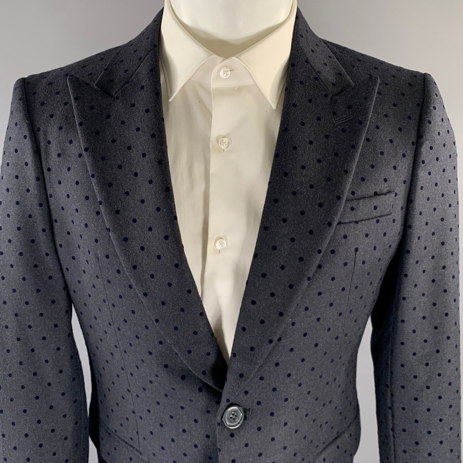 Emporio Armani EMPORIO ARMANI 40R Navy Polka Dot Wool Blend Sport Coat Size 40R - 2 Thumbnail