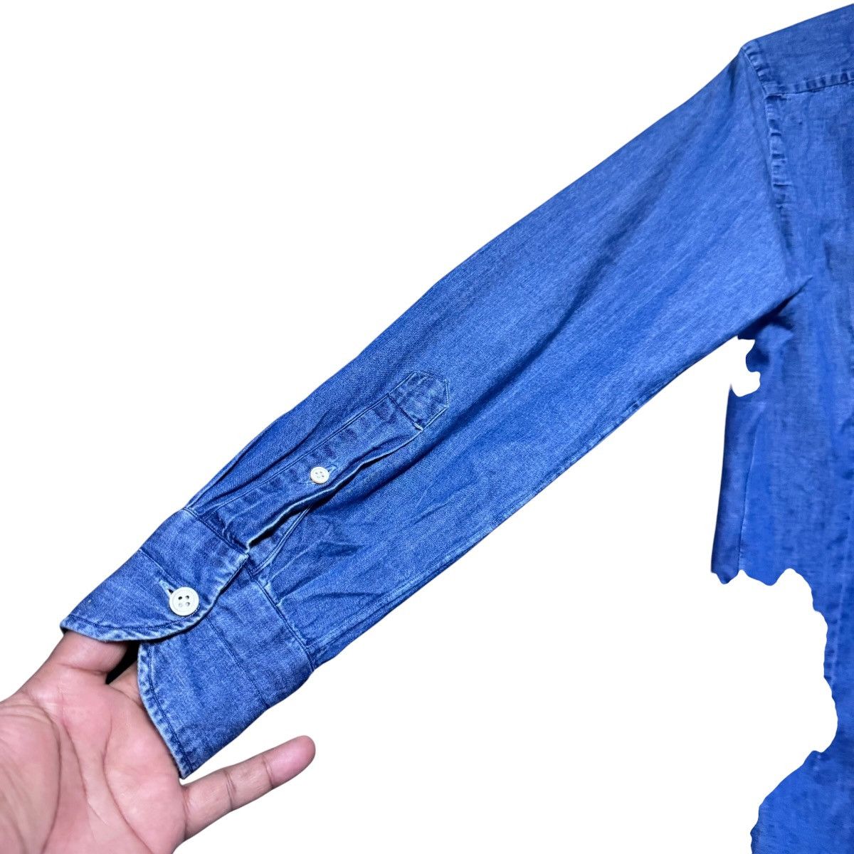 Luigi Borrelli Luigi Borrelli Luxury Vintage Denim Sailor Shirt Size US M / EU 48-50 / 2 - 10 Thumbnail