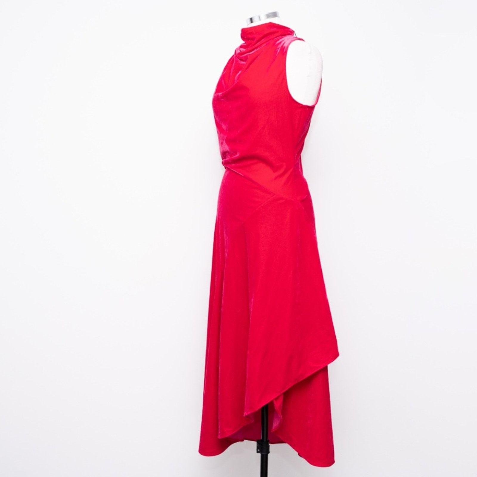 Reiss Reiss: Giannon Velvet Funnel Neck Asymmetric Midi Dress. Size M / US 6-8 / IT 42-44 - 7 Thumbnail